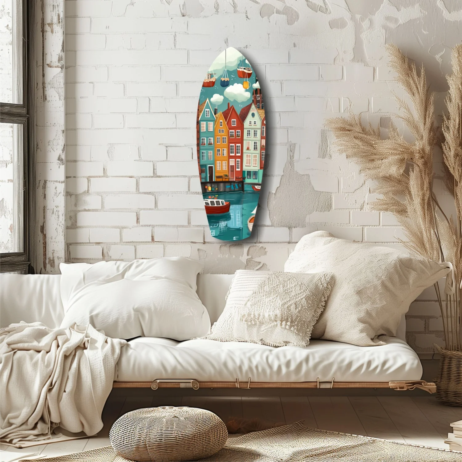 Cute Coastal Village Glass Wall Art - Image 6