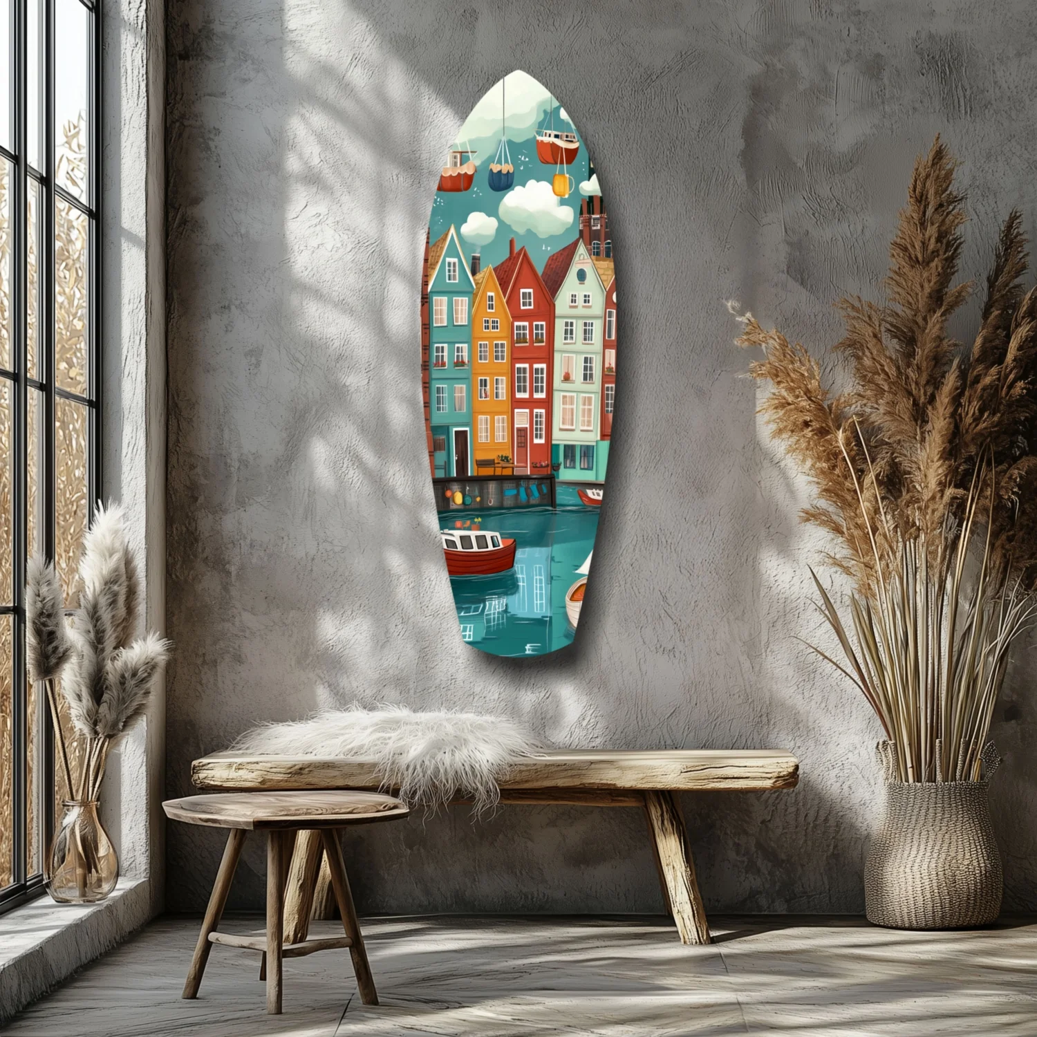 Cute Coastal Village Glass Wall Art - Image 7