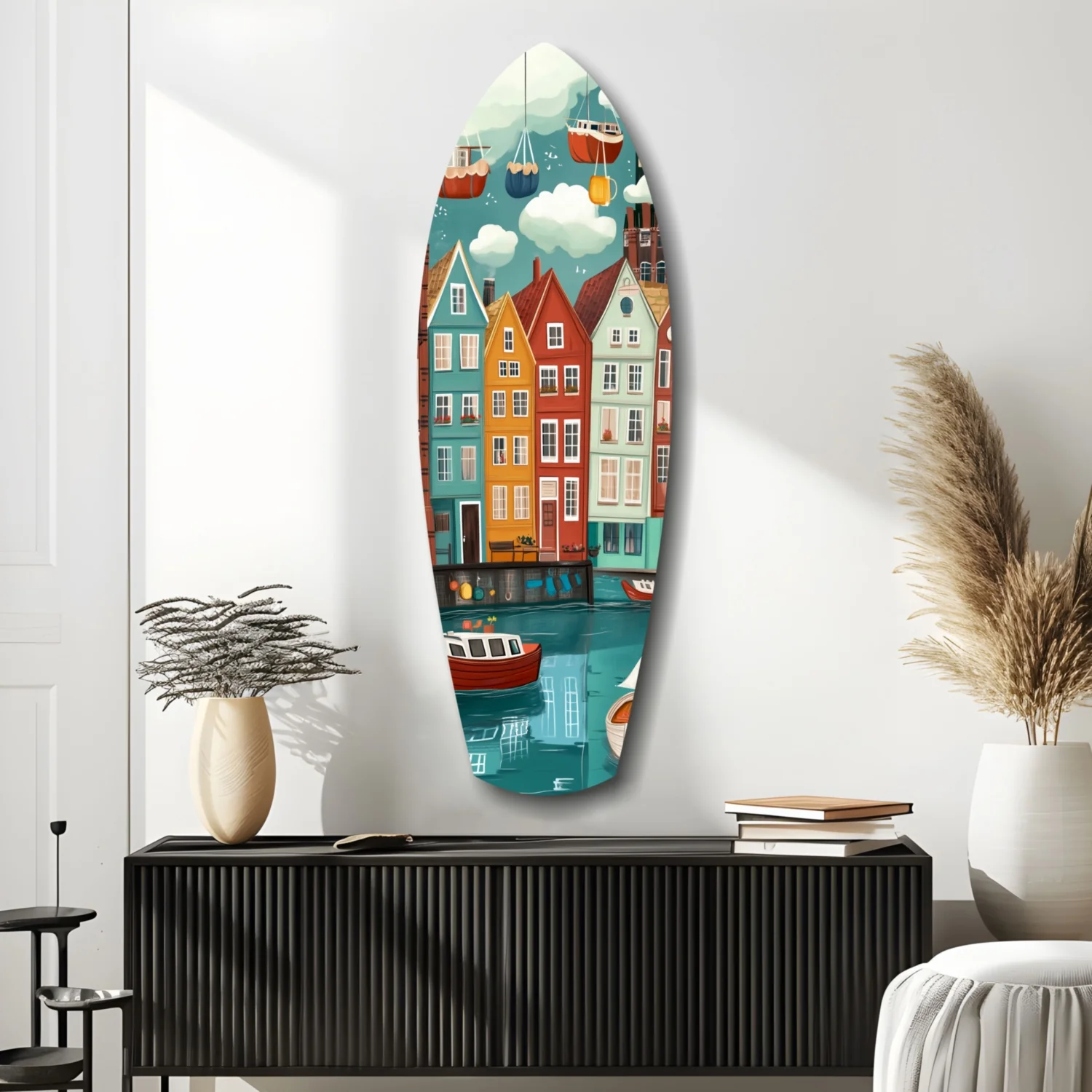 Cute Coastal Village Glass Wall Art - Image 9