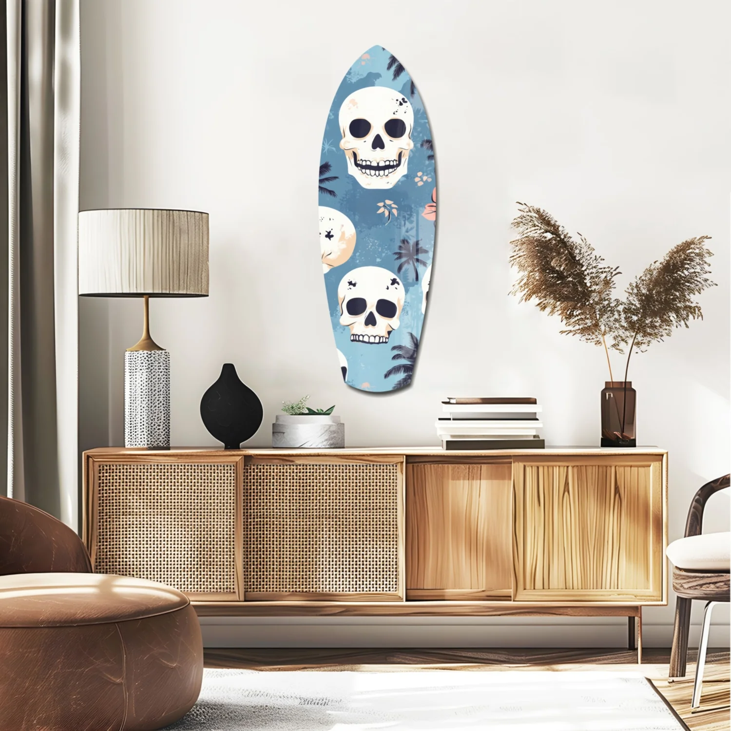 Surf Skull California Dreams Glass Wall Art - Image 2
