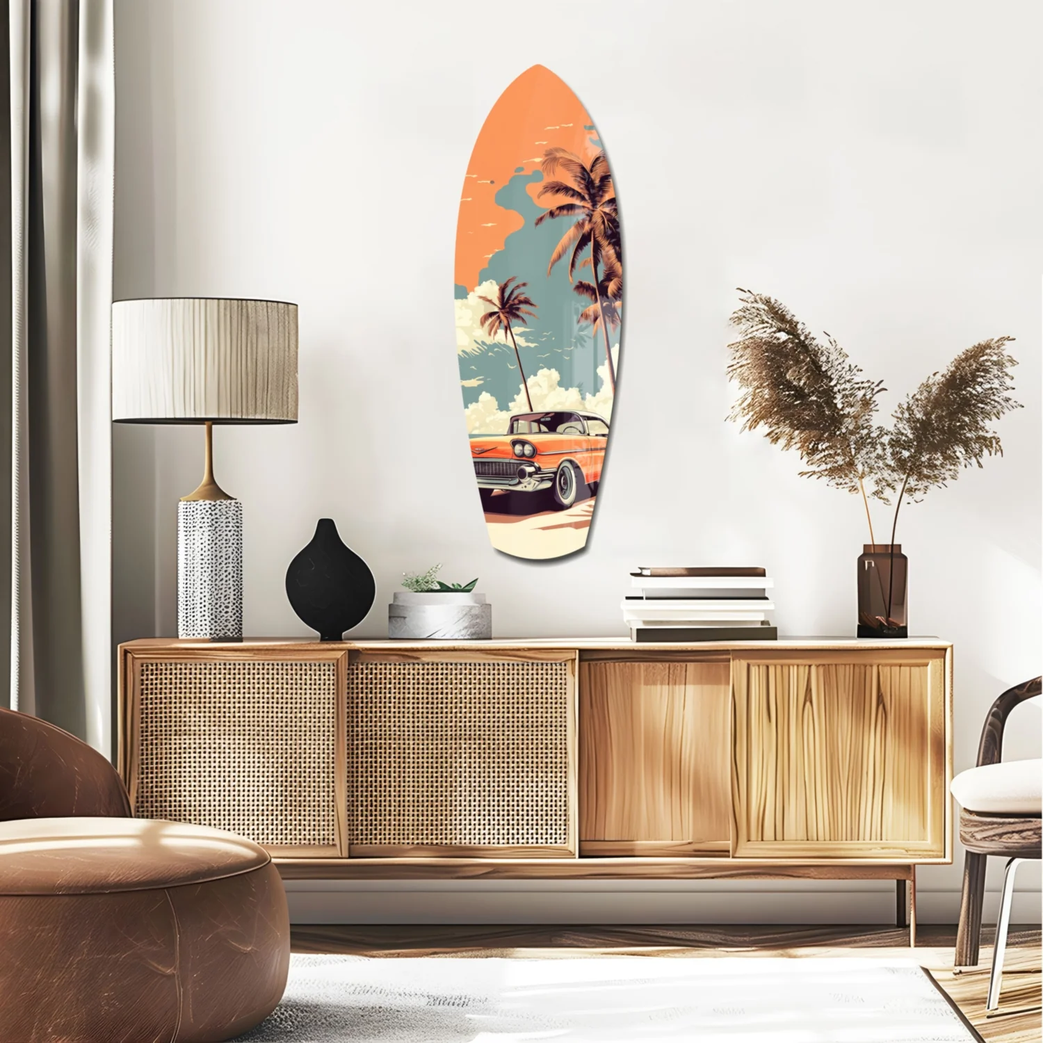 Sunset Ride 60s Vibes Glass Wall Art - Image 2