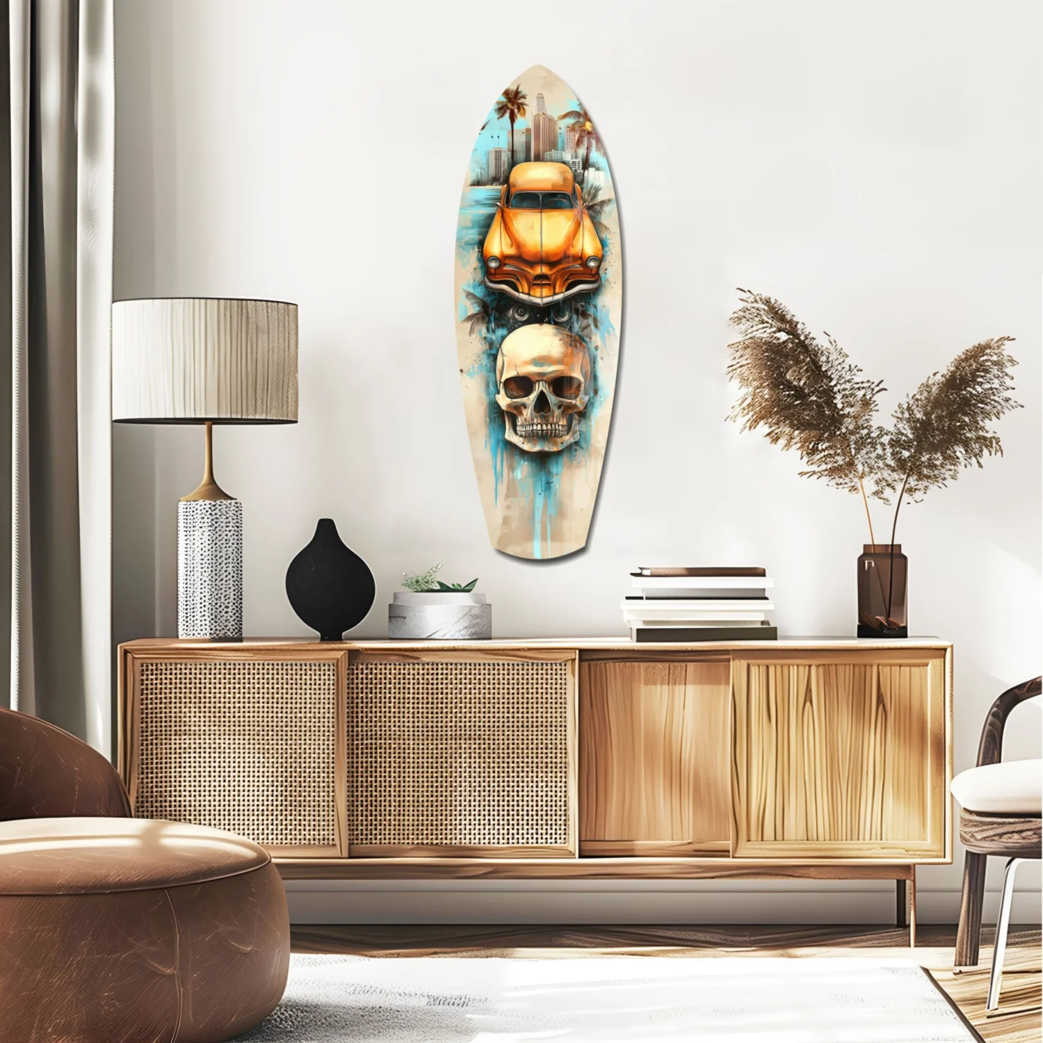 Retro Rides Rebel Skulls Glass Wall Art - Image 2