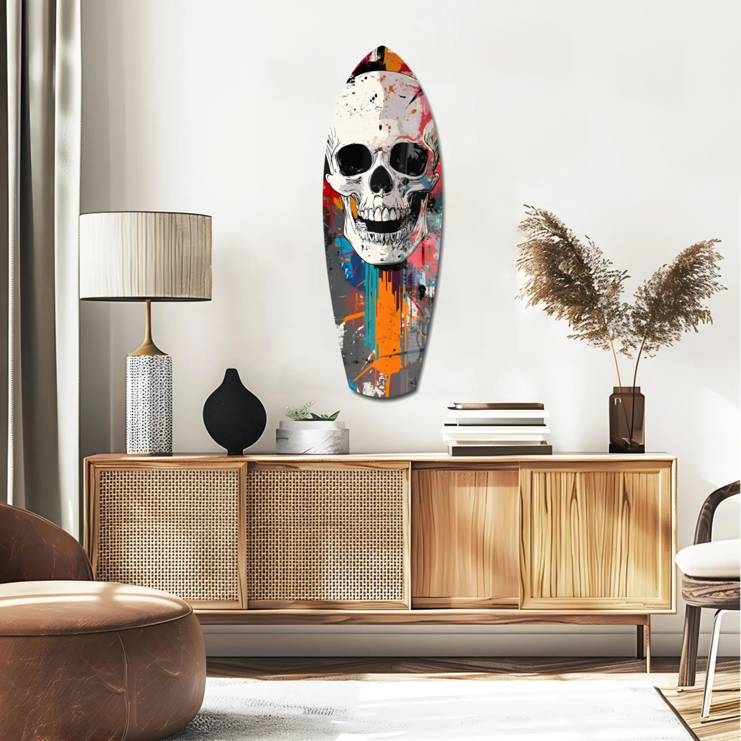 Skull in the Street Art Glass Wall Art - Image 2