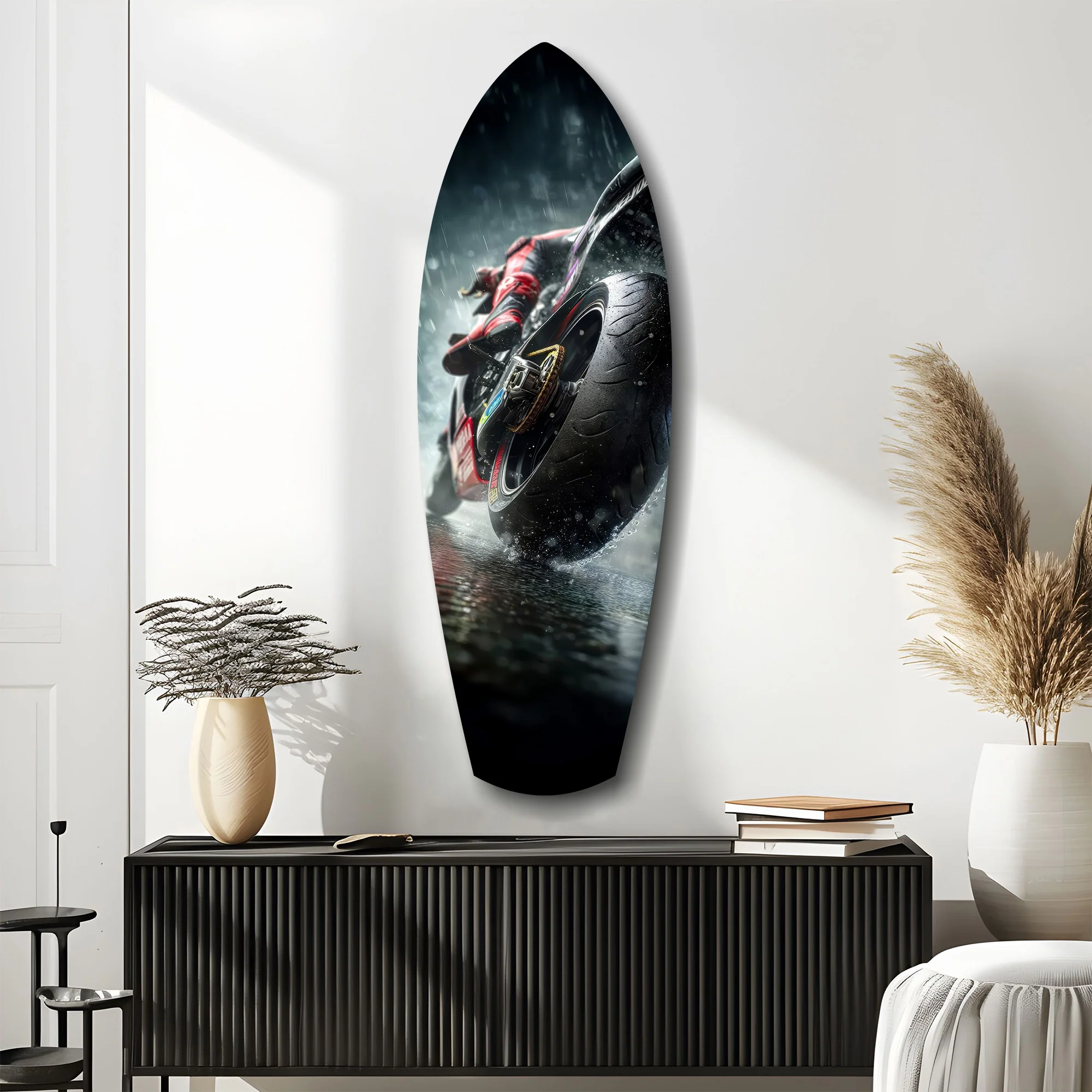 Motorcycle Speed Rain Close-Up Tempered Glass Wall Art - Image 10