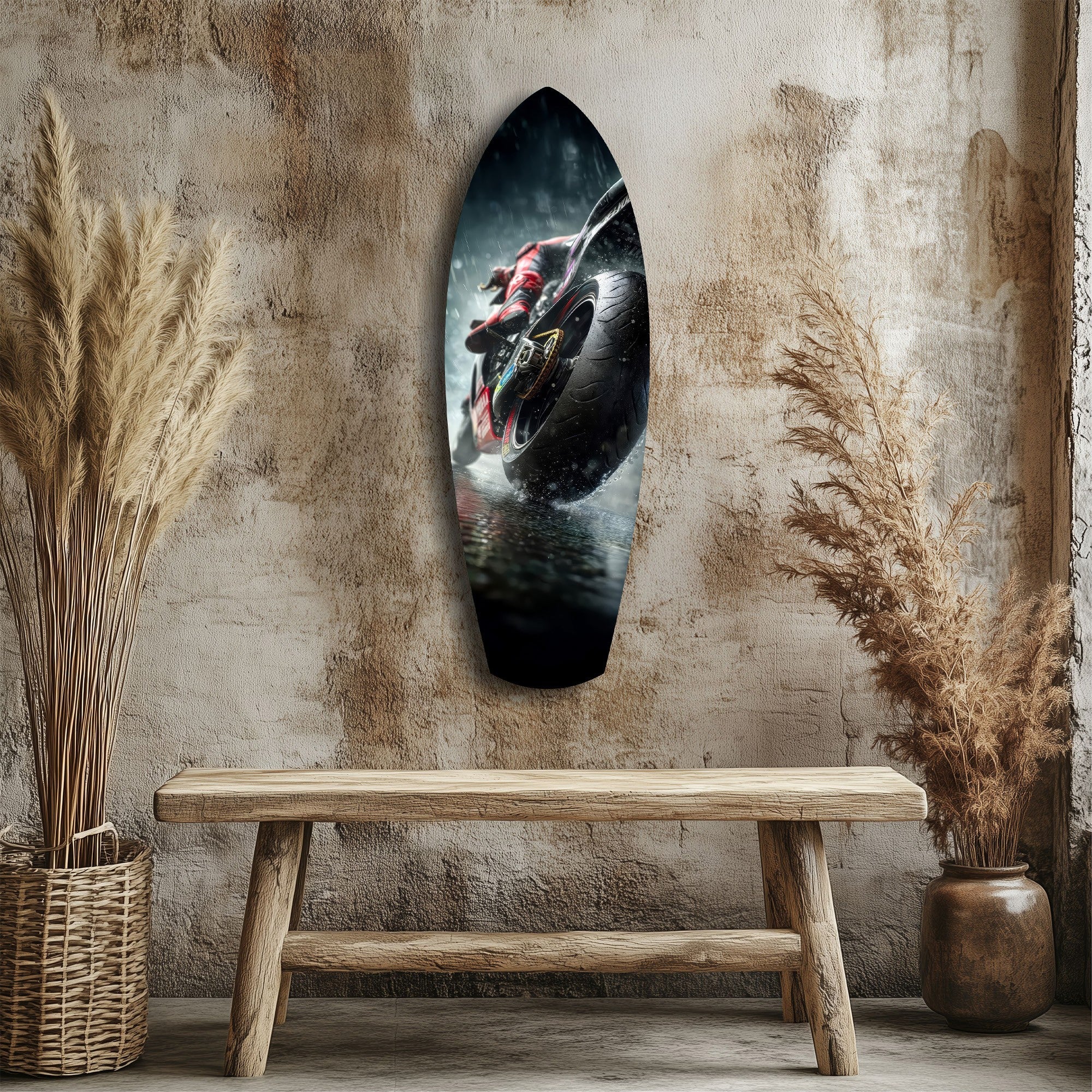 Motorcycle Speed Rain Close-Up Tempered Glass Wall Art - Image 3