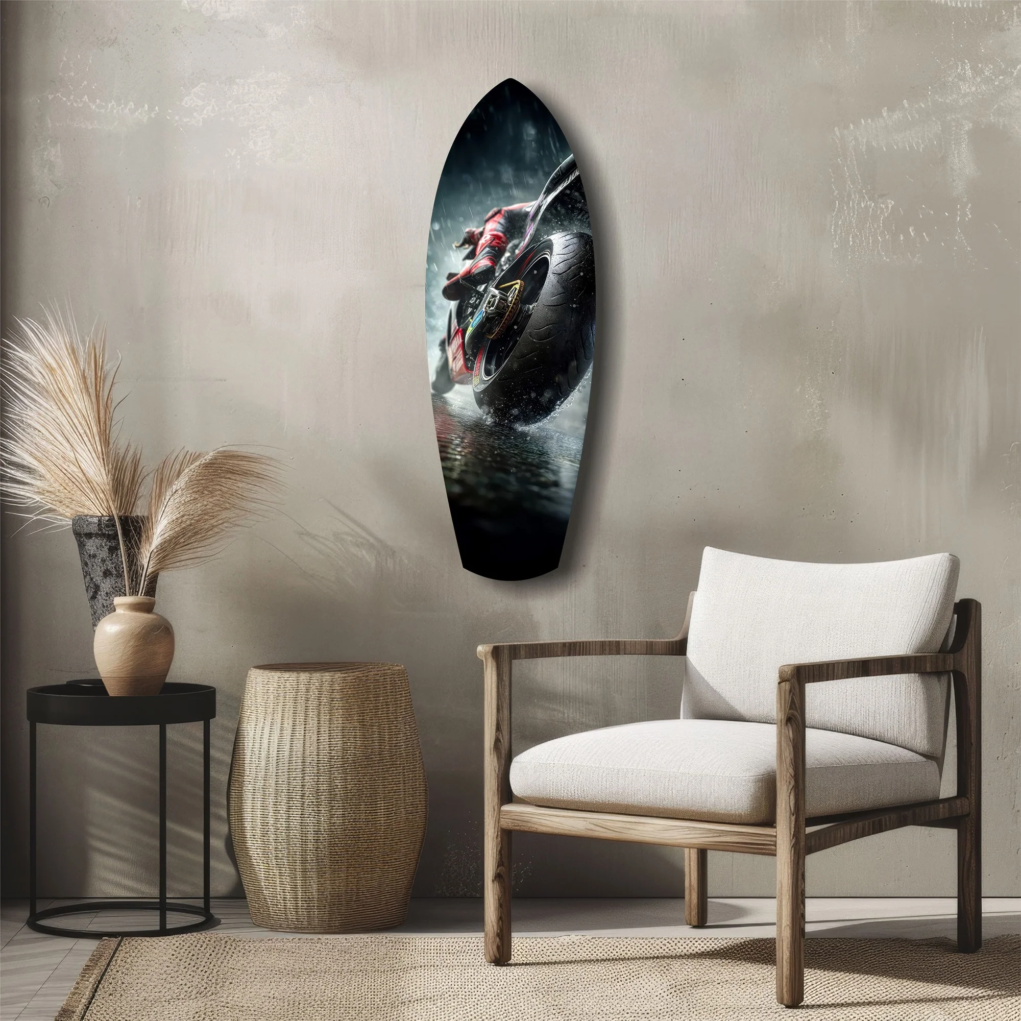 Motorcycle Speed Rain Close-Up Tempered Glass Wall Art - Image 5