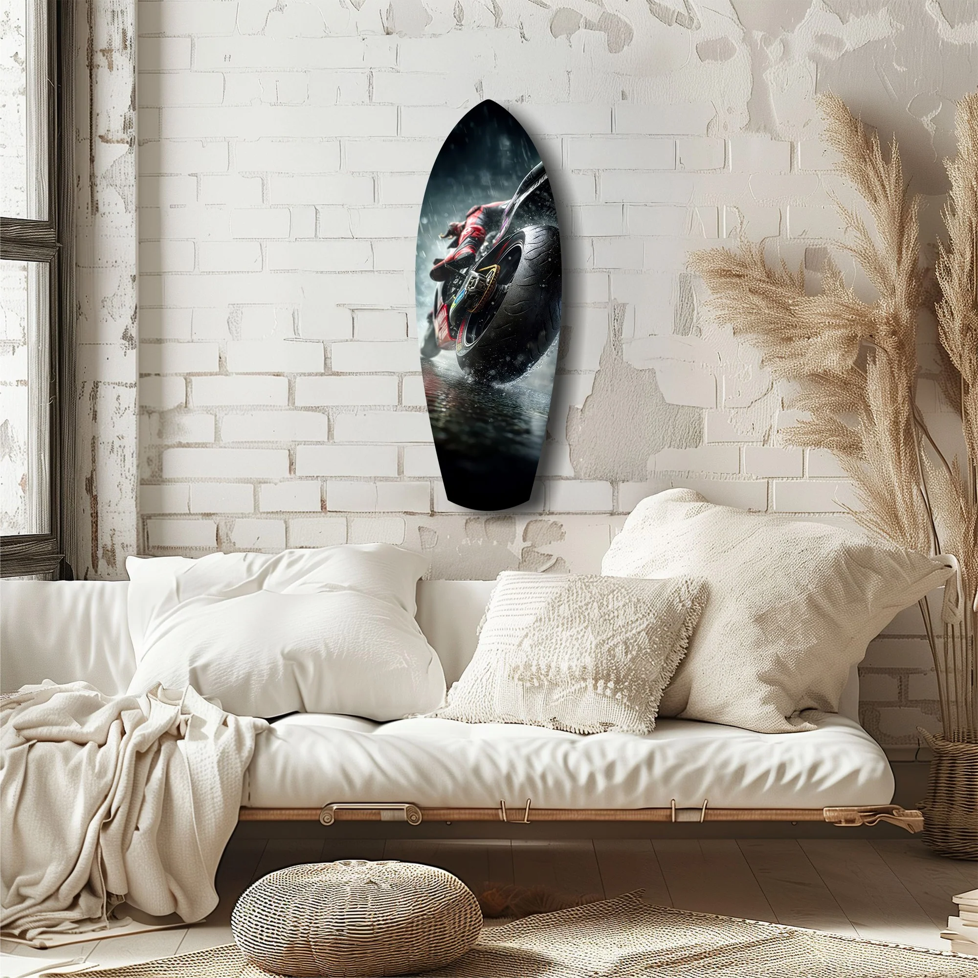 Motorcycle Speed Rain Close-Up Tempered Glass Wall Art - Image 6