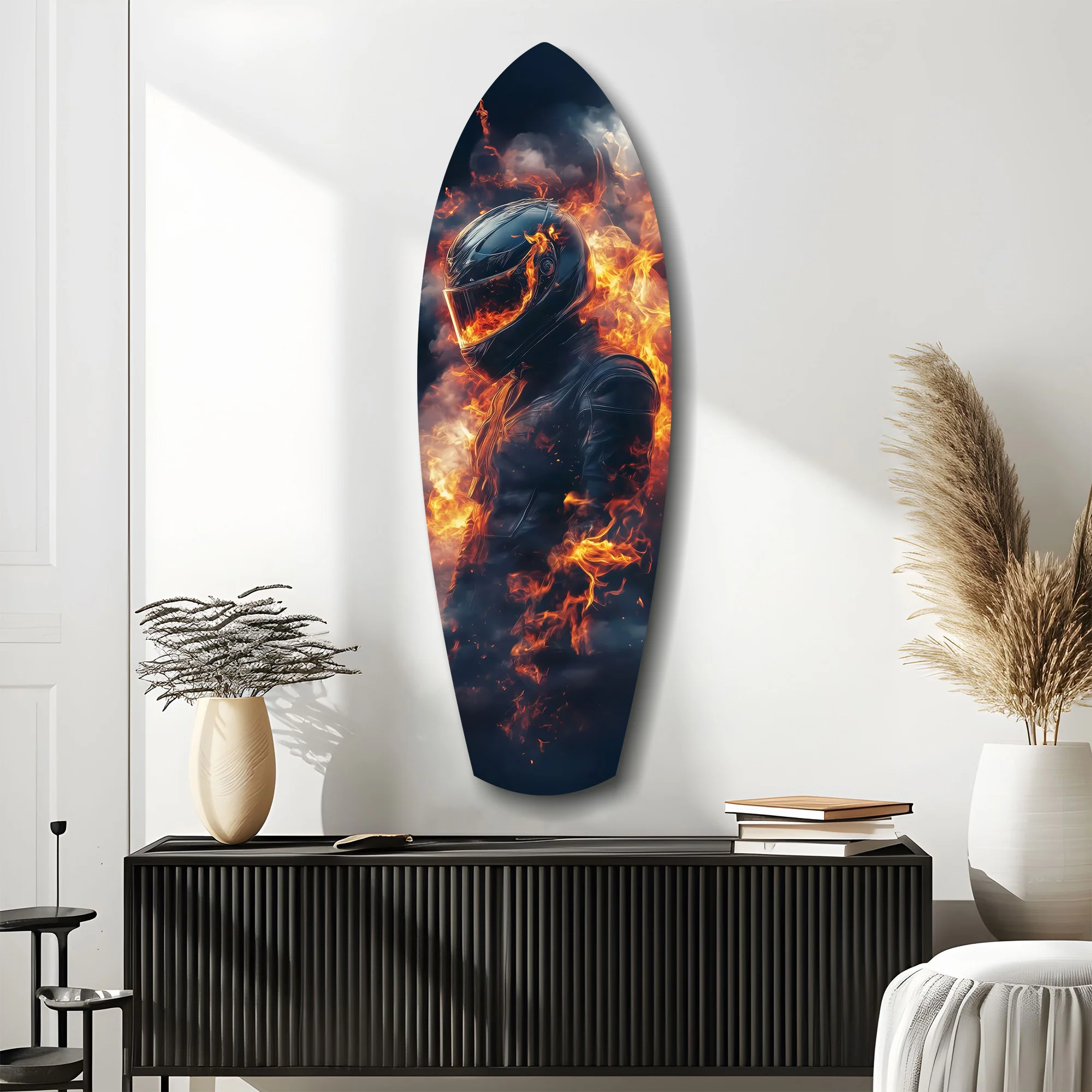 Flaming Helmet Motorcycle Rider Tempered Glass Wall Art - Image 10