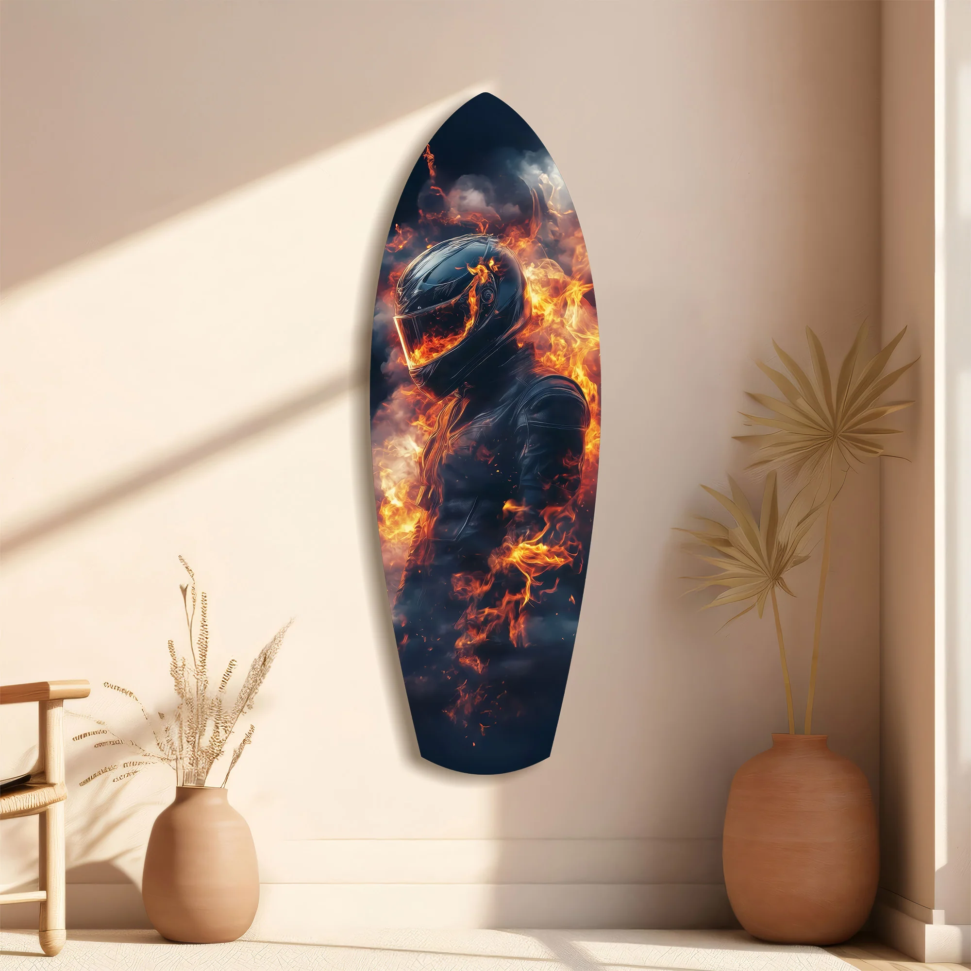 Flaming Helmet Motorcycle Rider Tempered Glass Wall Art - Image 11