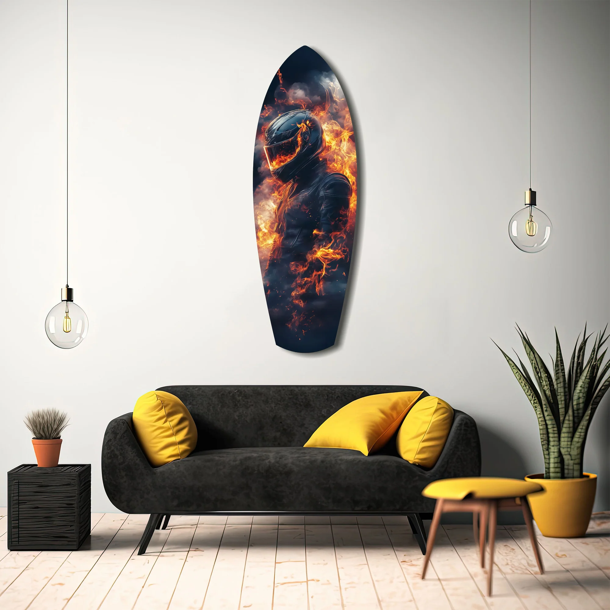 Flaming Helmet Motorcycle Rider Tempered Glass Wall Art - Image 12
