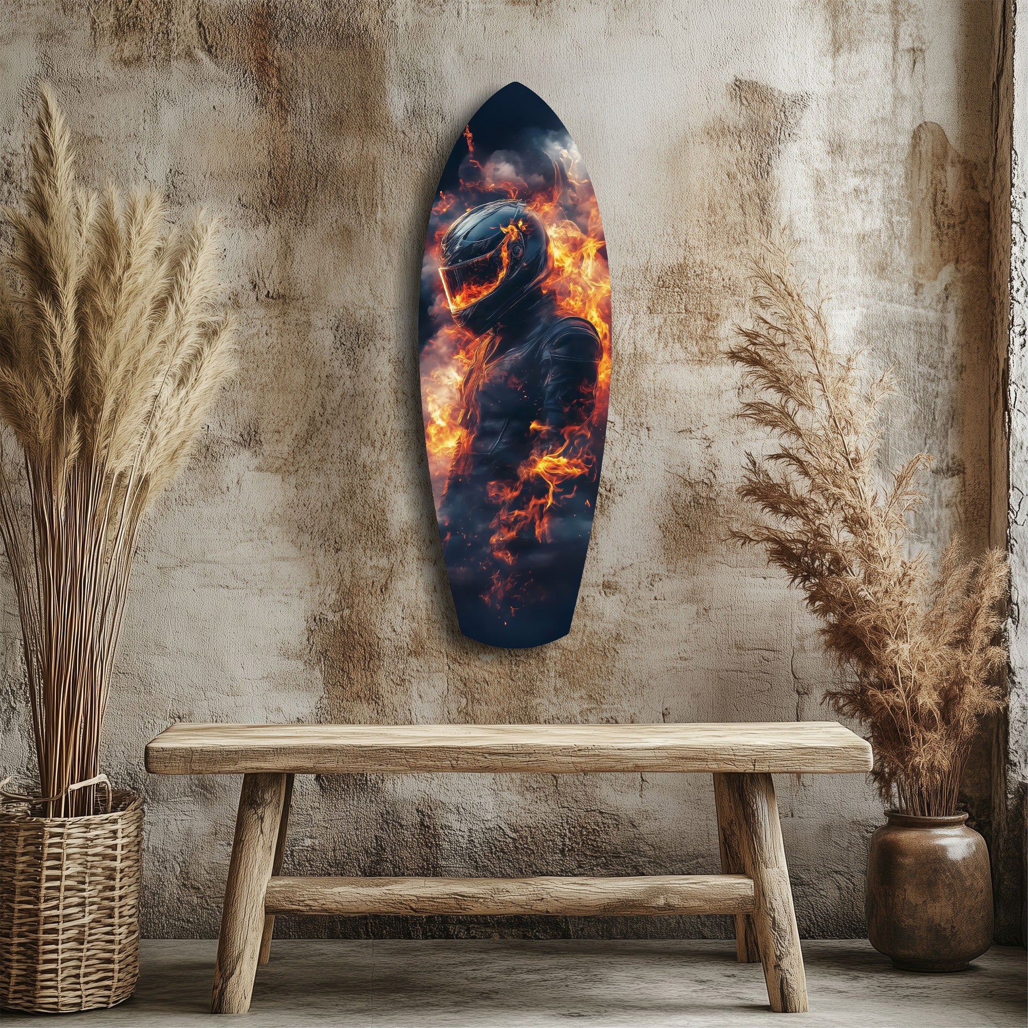 Flaming Helmet Motorcycle Rider Tempered Glass Wall Art - Image 3