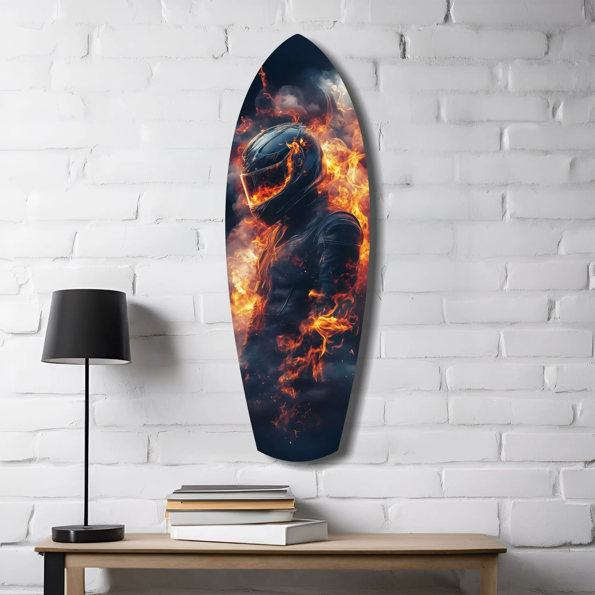 Flaming Helmet Motorcycle Rider Tempered Glass Wall Art - Image 4
