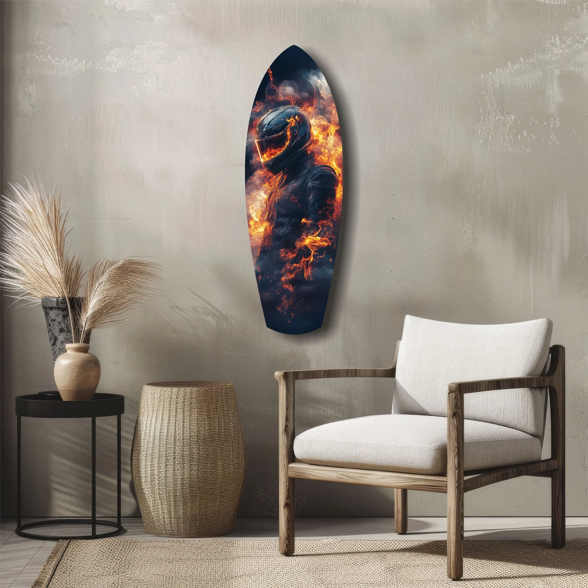 Flaming Helmet Motorcycle Rider Tempered Glass Wall Art - Image 5