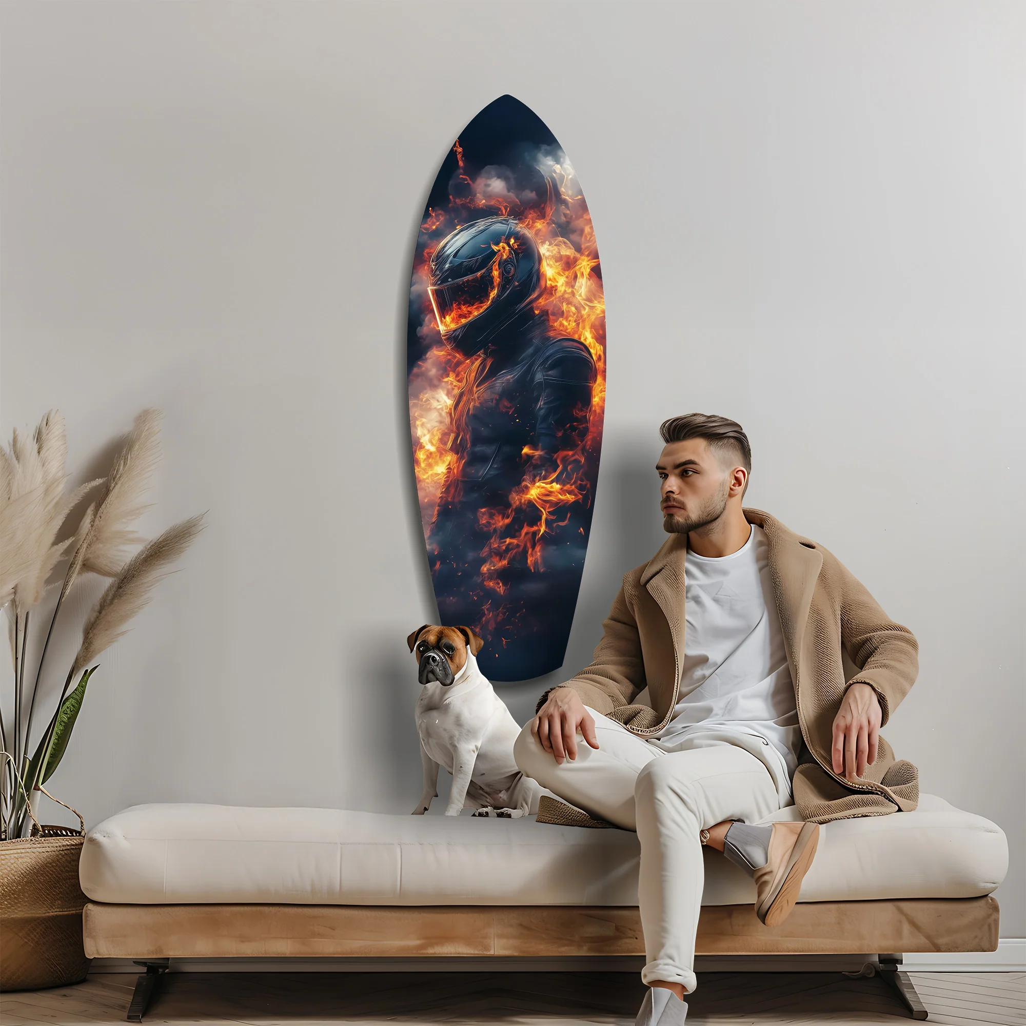 Flaming Helmet Motorcycle Rider Tempered Glass Wall Art - Image 9