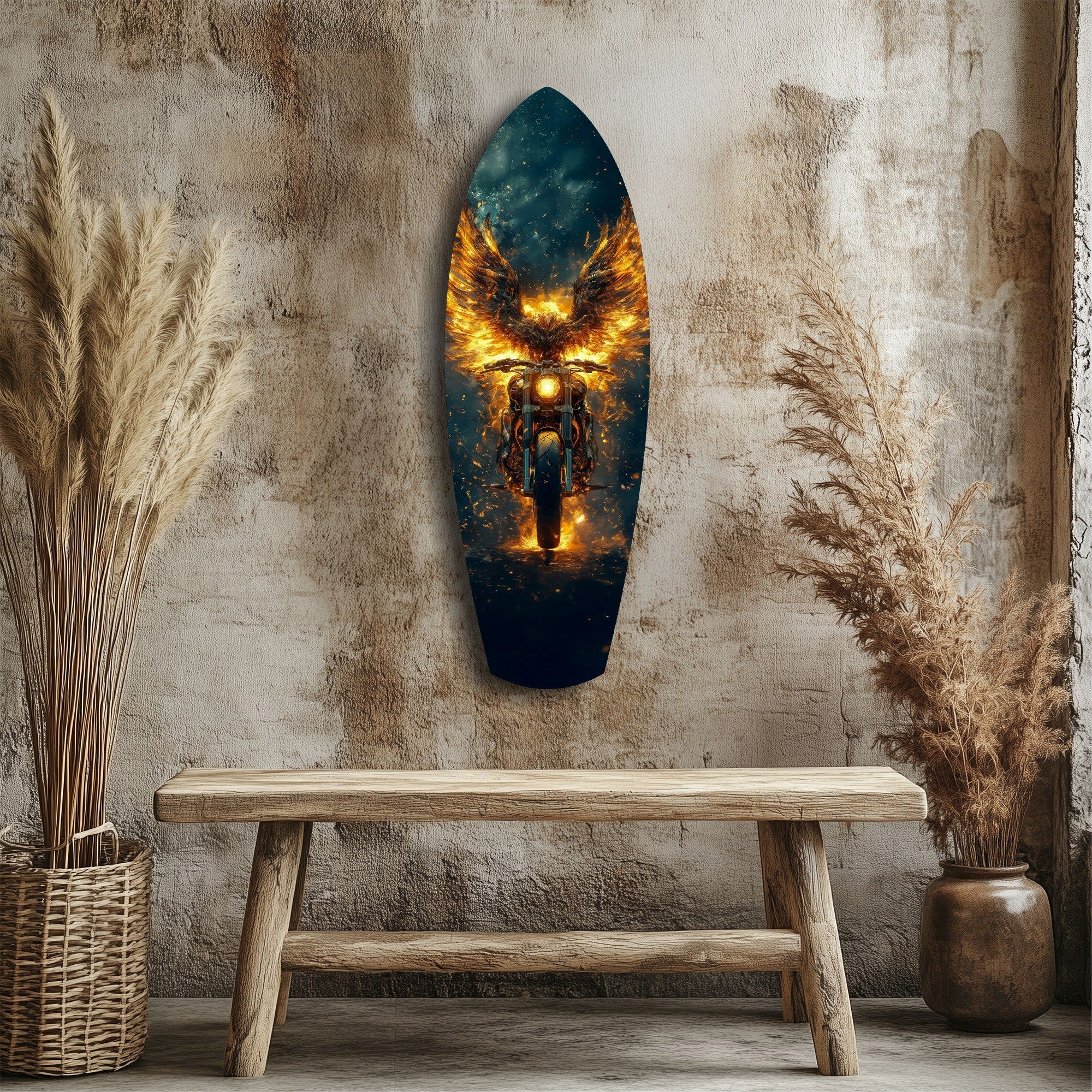Golden Eagle Wings Motorcycle Fire Glass Wall Art - Image 3