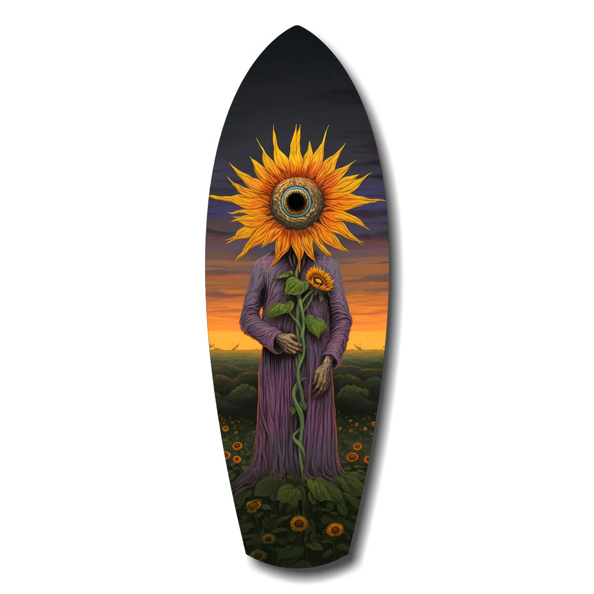 Sunflower-Headed Figure Surreal Glass Wall Art