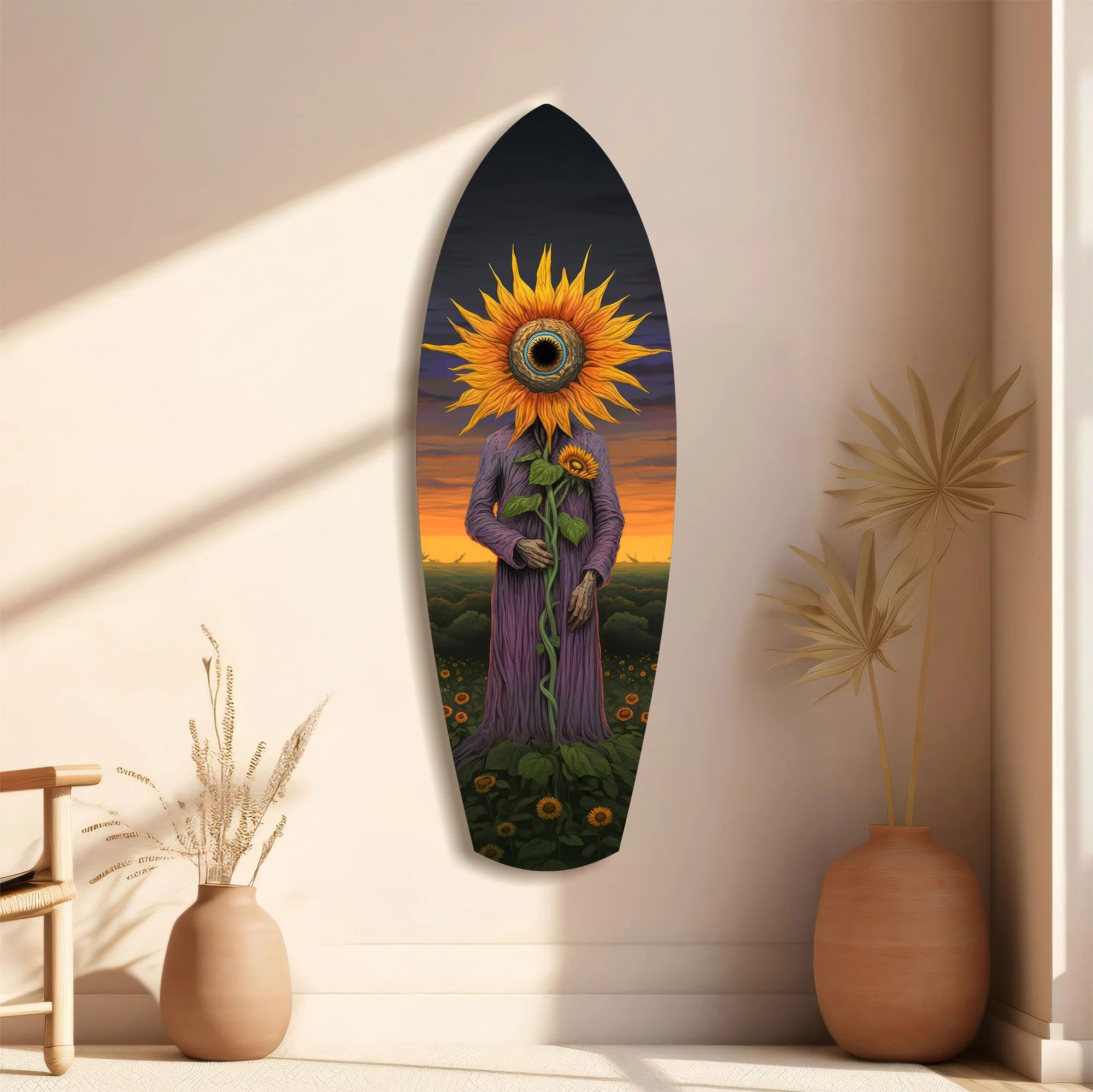 Sunflower-Headed Figure Surreal Glass Wall Art - Image 11