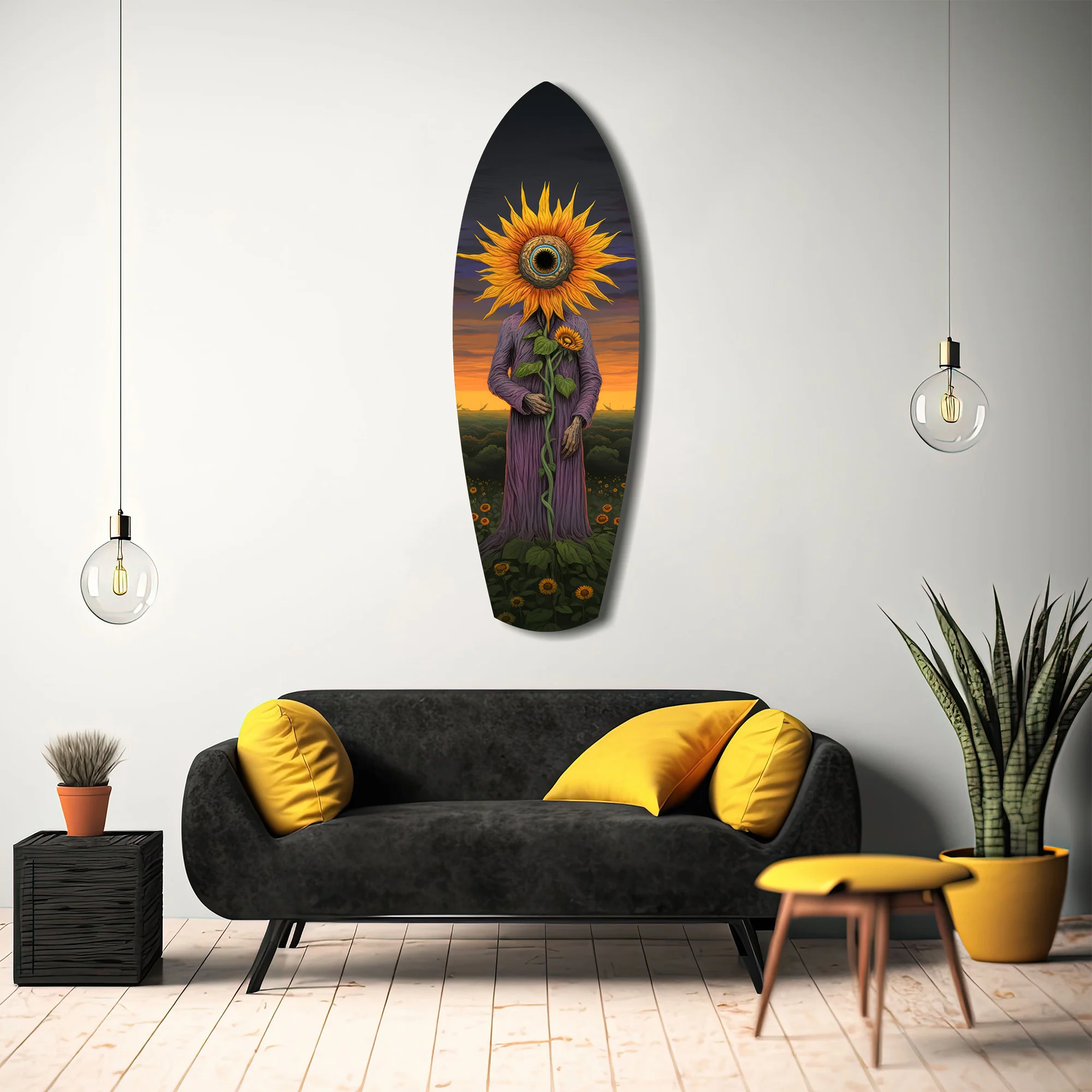 Sunflower-Headed Figure Surreal Glass Wall Art - Image 12
