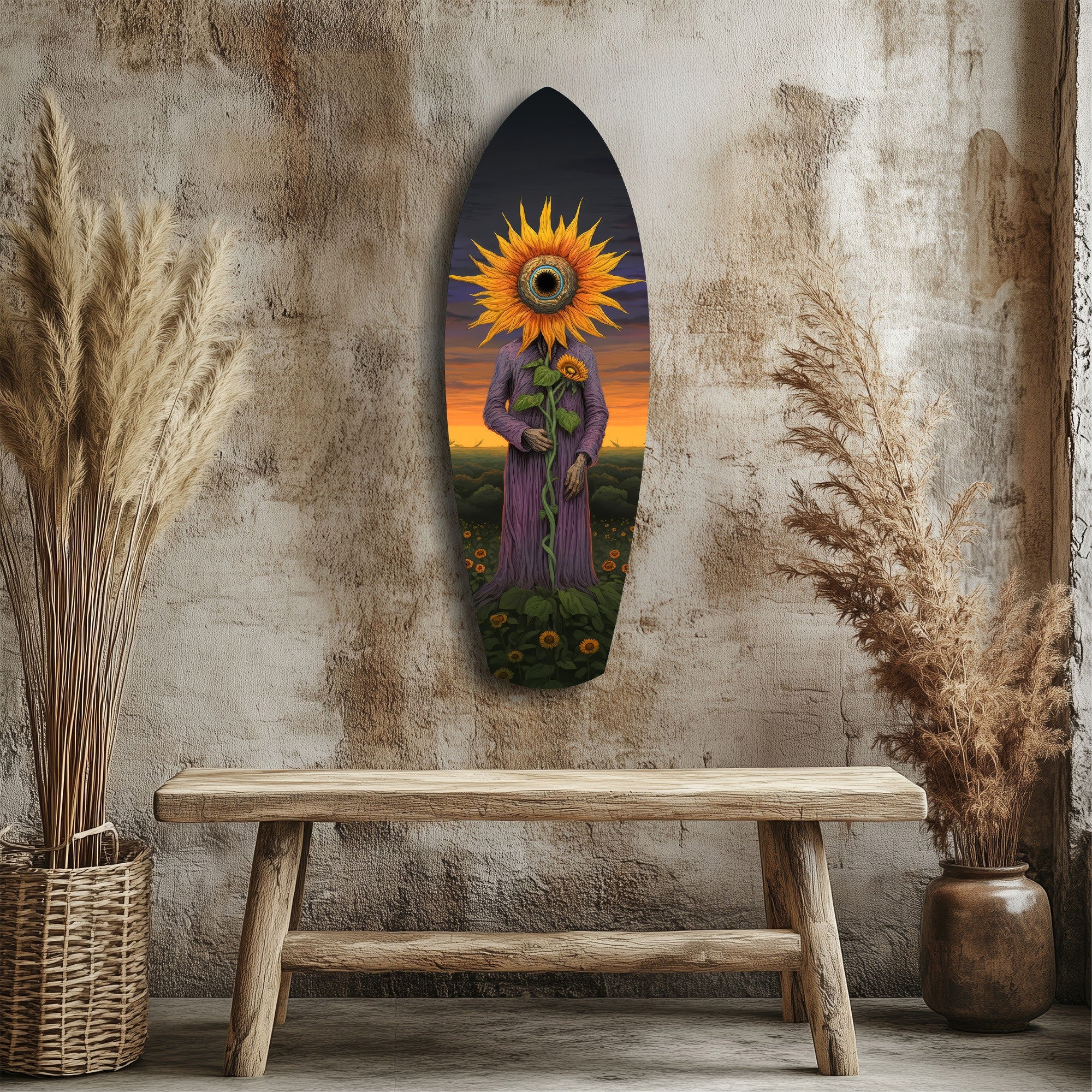 Sunflower-Headed Figure Surreal Glass Wall Art - Image 3
