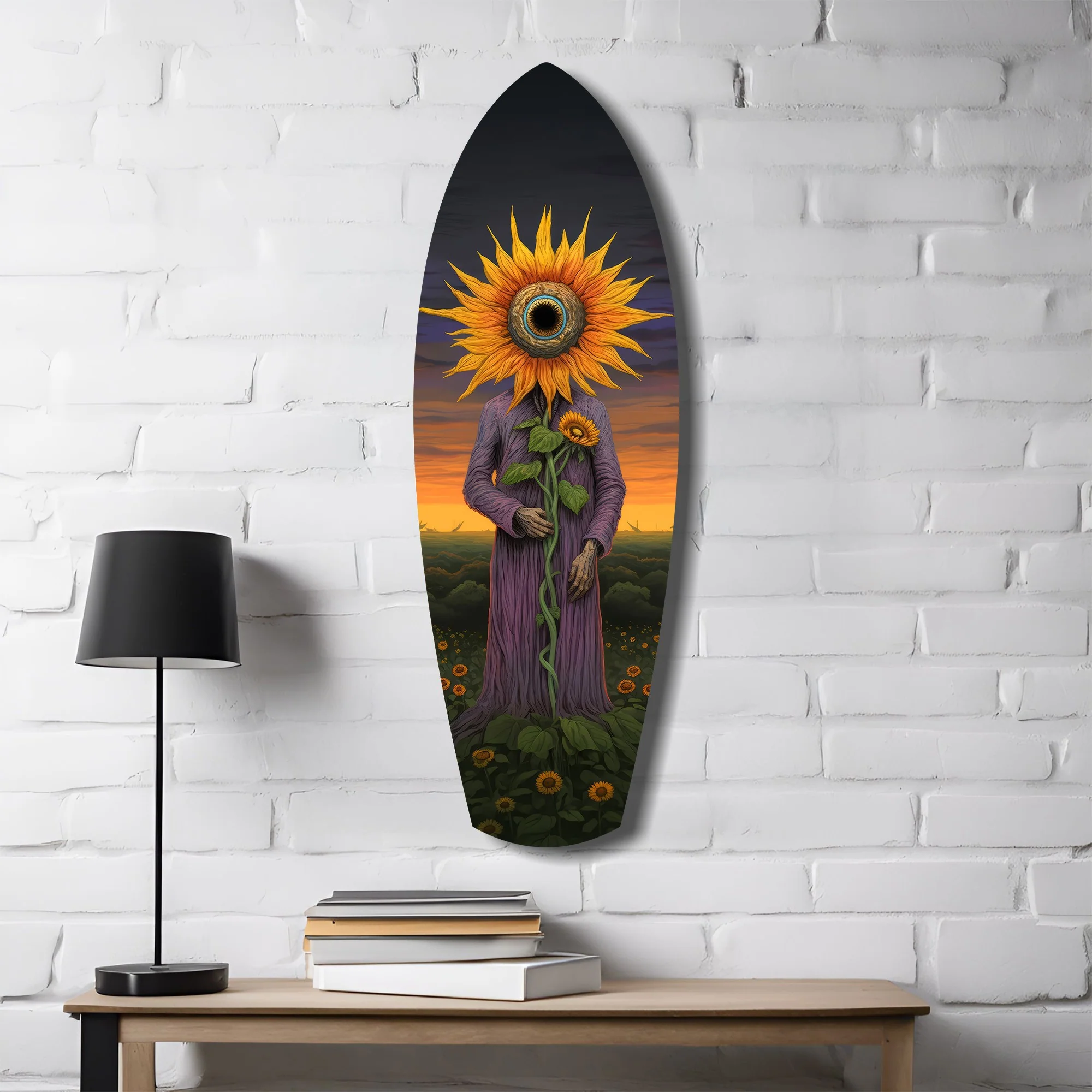 Sunflower-Headed Figure Surreal Glass Wall Art - Image 4