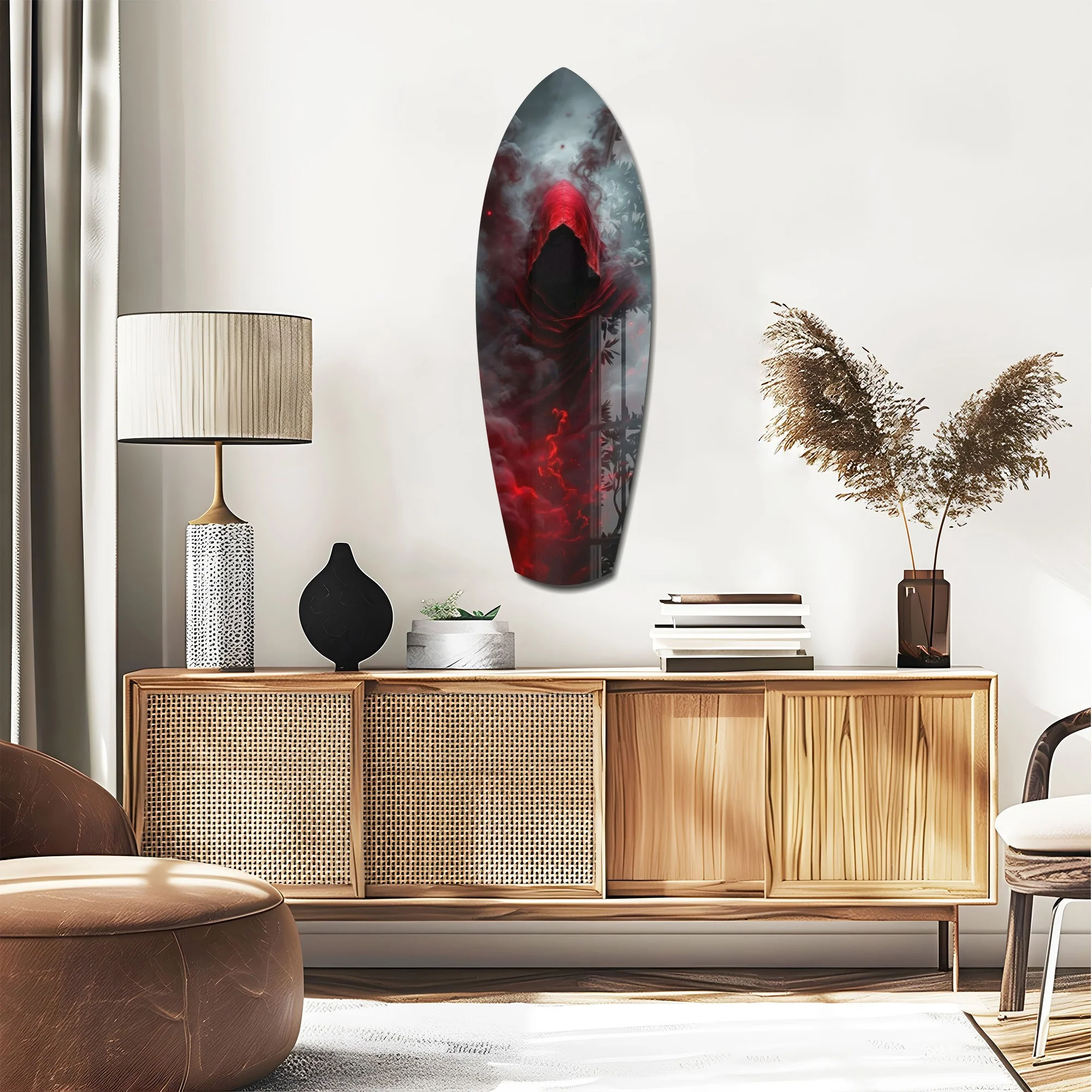 Red Hooded Phantom Dark Fantasy Glass Wall Art - Image 2