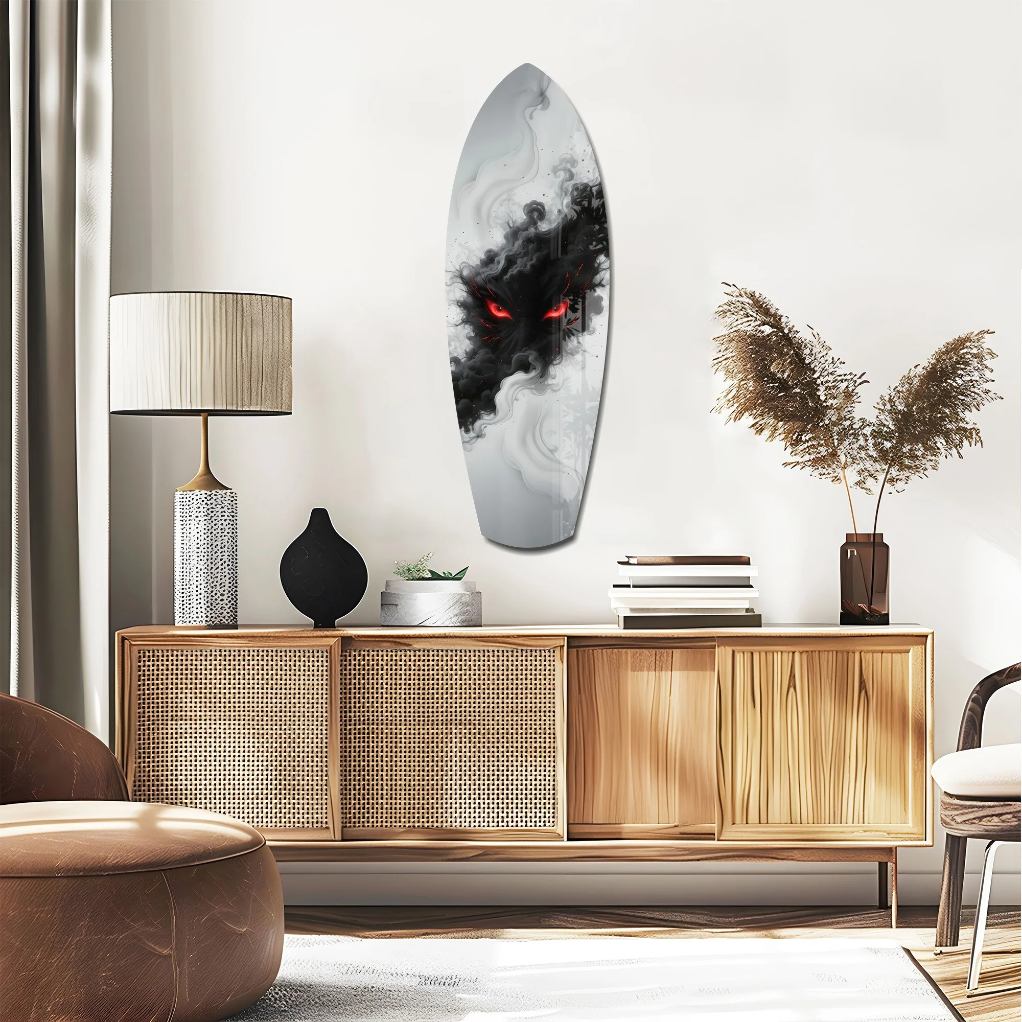 Smoke Beast Red Eyes Dark Fantasy Glass Wall Art - Image 2