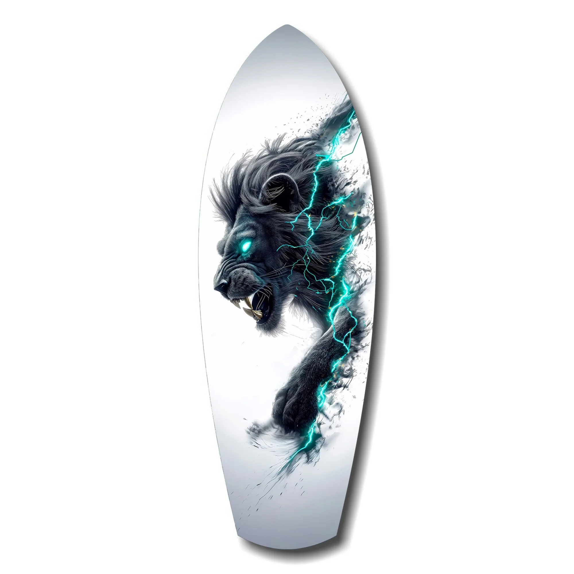 Black Lion Cyan Lightning Glass Wall Art