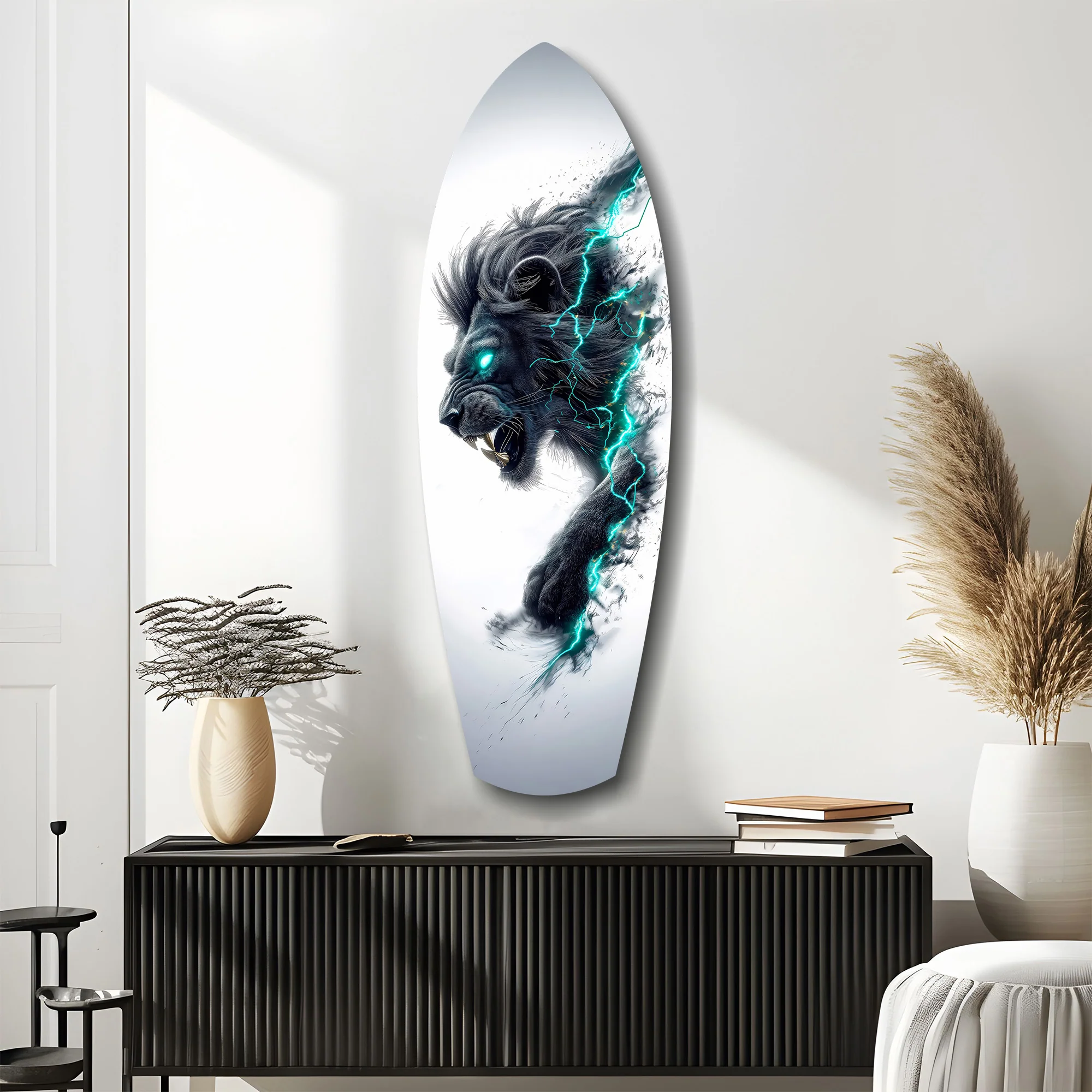Black Lion Cyan Lightning Glass Wall Art - Image 10