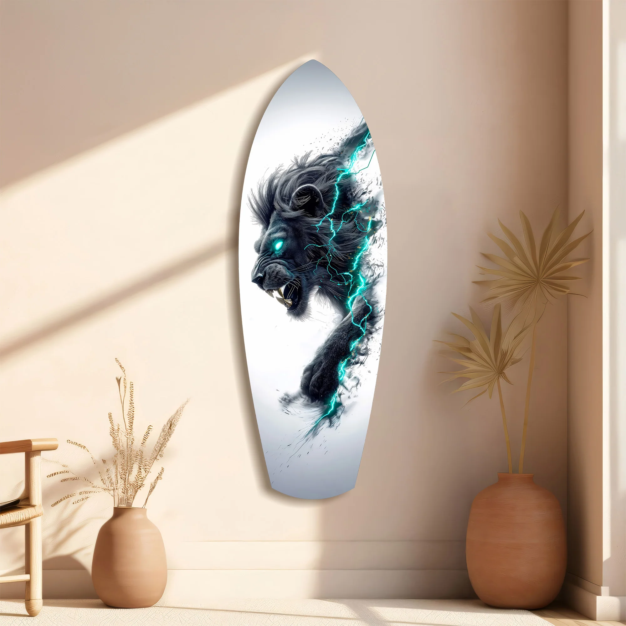 Black Lion Cyan Lightning Glass Wall Art - Image 11