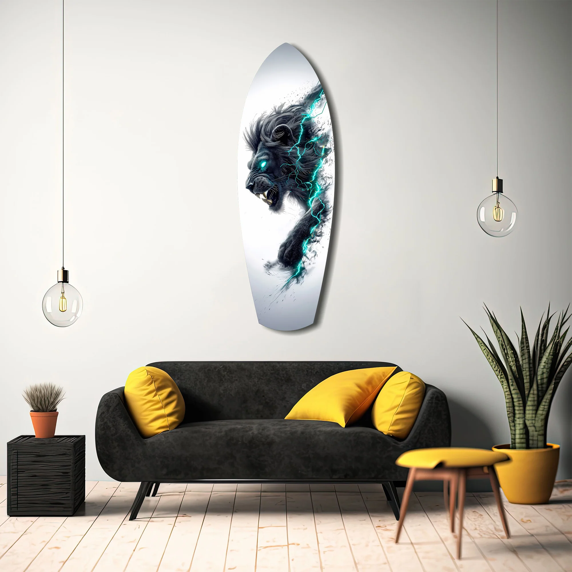 Black Lion Cyan Lightning Glass Wall Art - Image 12