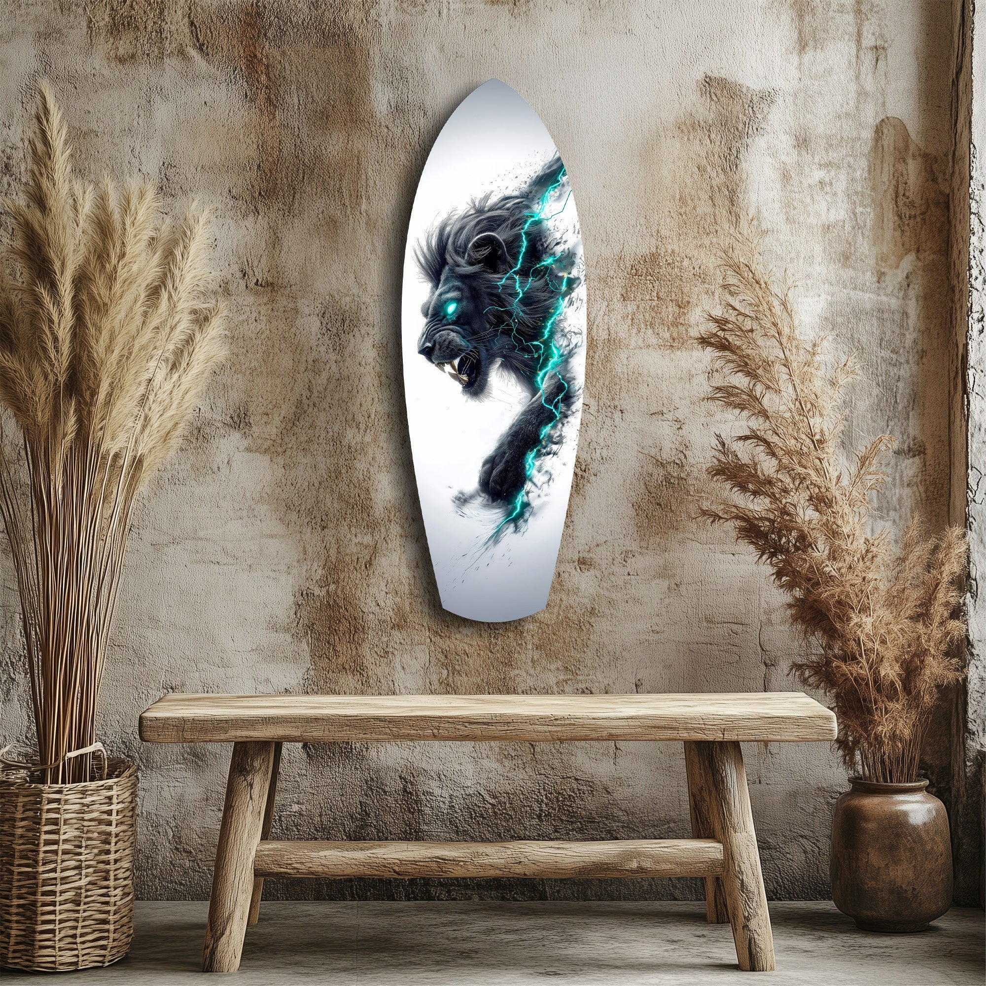 Black Lion Cyan Lightning Glass Wall Art - Image 3