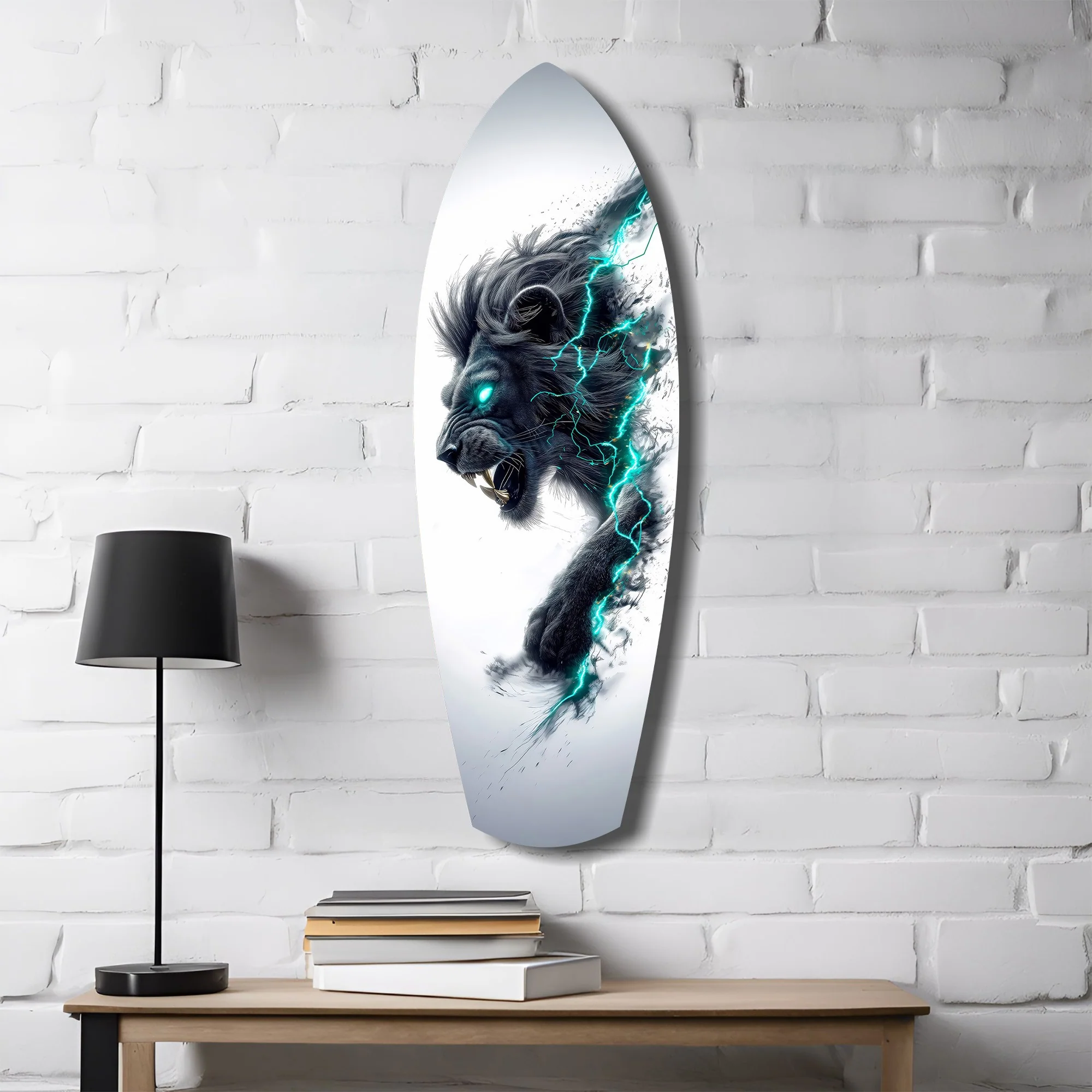 Black Lion Cyan Lightning Glass Wall Art - Image 4