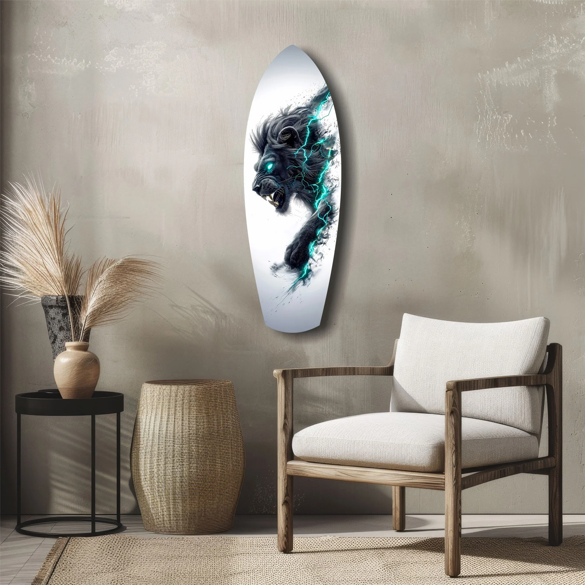 Black Lion Cyan Lightning Glass Wall Art - Image 5