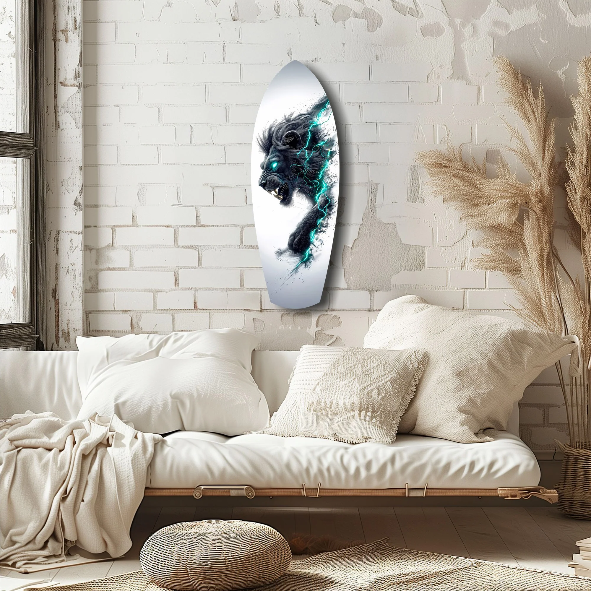 Black Lion Cyan Lightning Glass Wall Art - Image 6