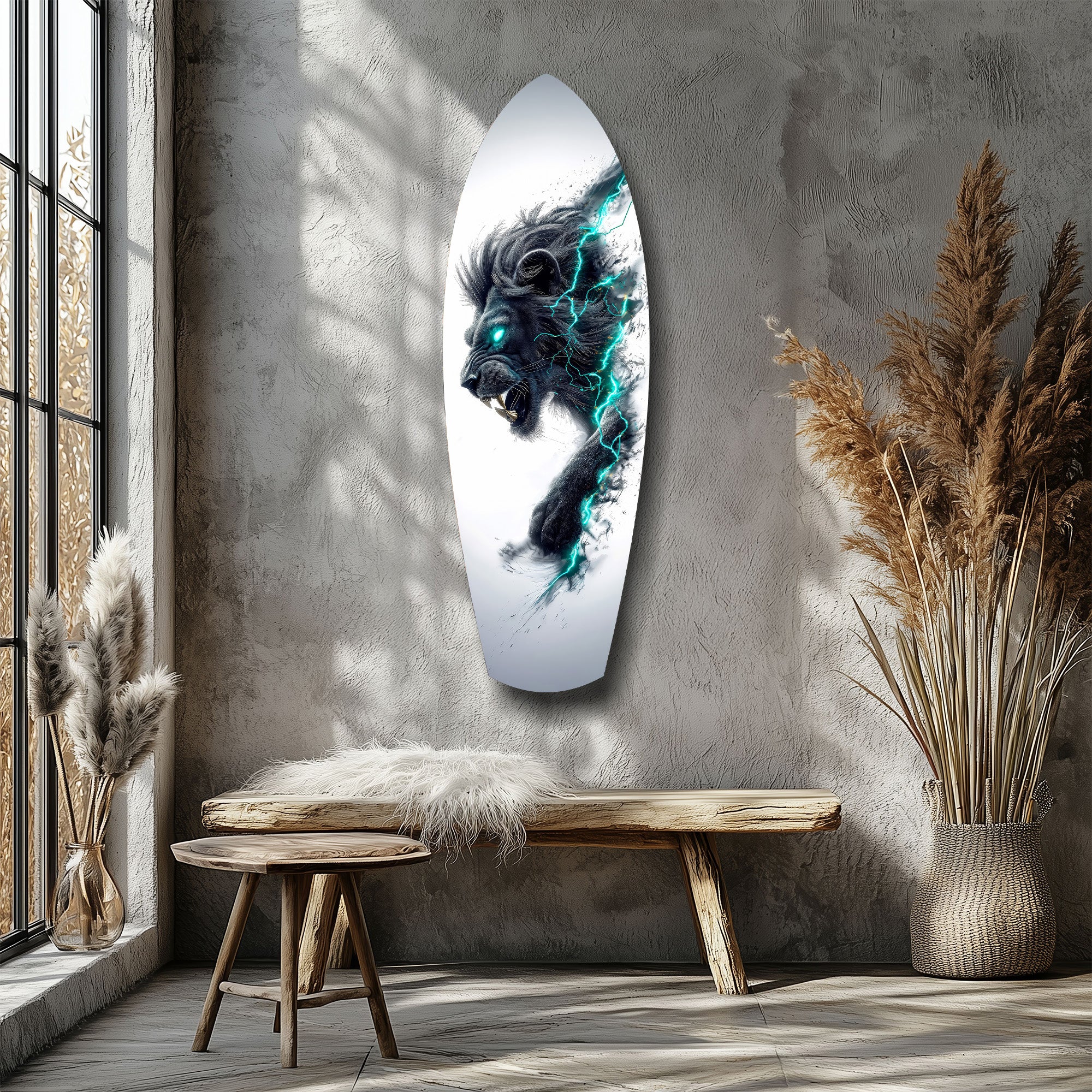 Black Lion Cyan Lightning Glass Wall Art - Image 8