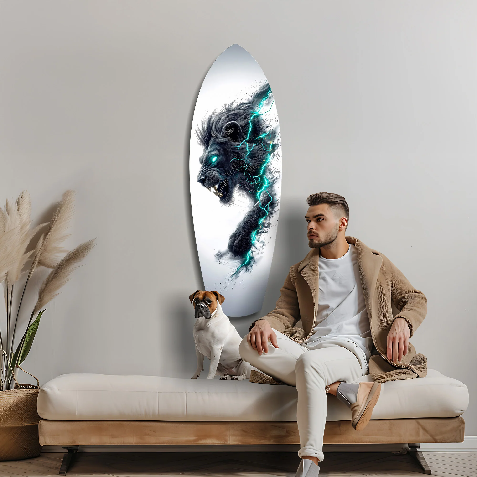 Black Lion Cyan Lightning Glass Wall Art - Image 9