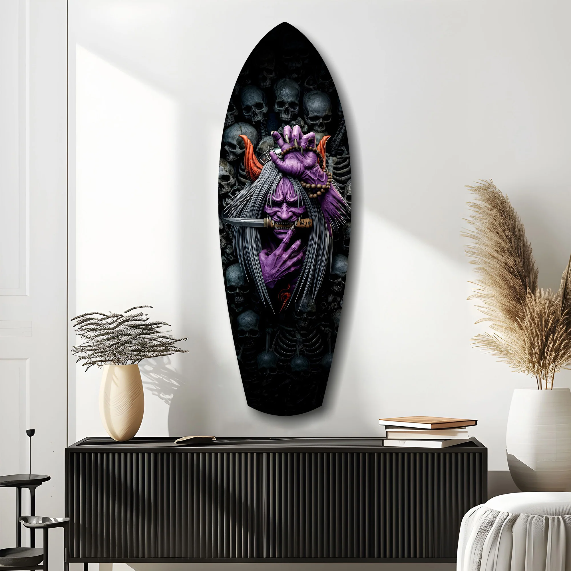 Purple Hannya Mask Skulls Dark Glass Wall Art - Image 10