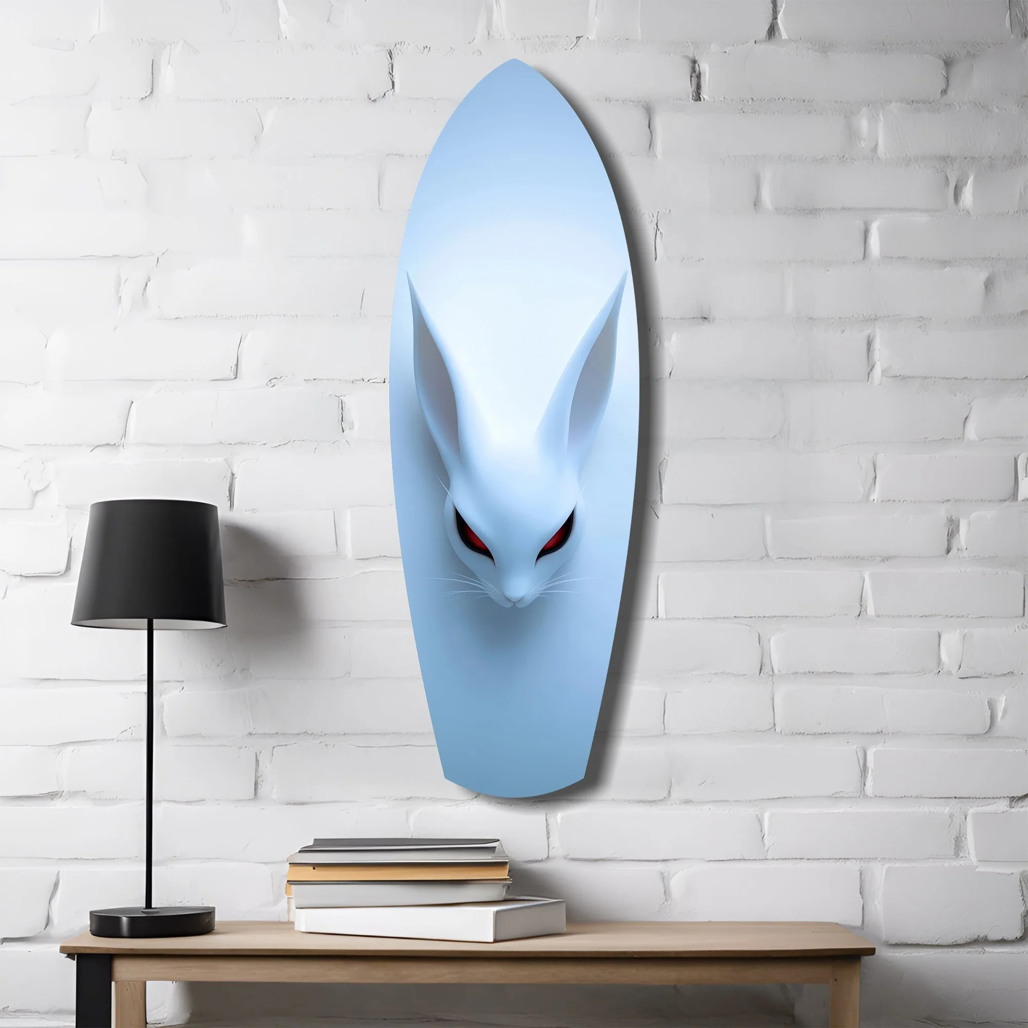 Pale Blue Rabbit Red Eyes Minimal Glass Wall Art - Image 4