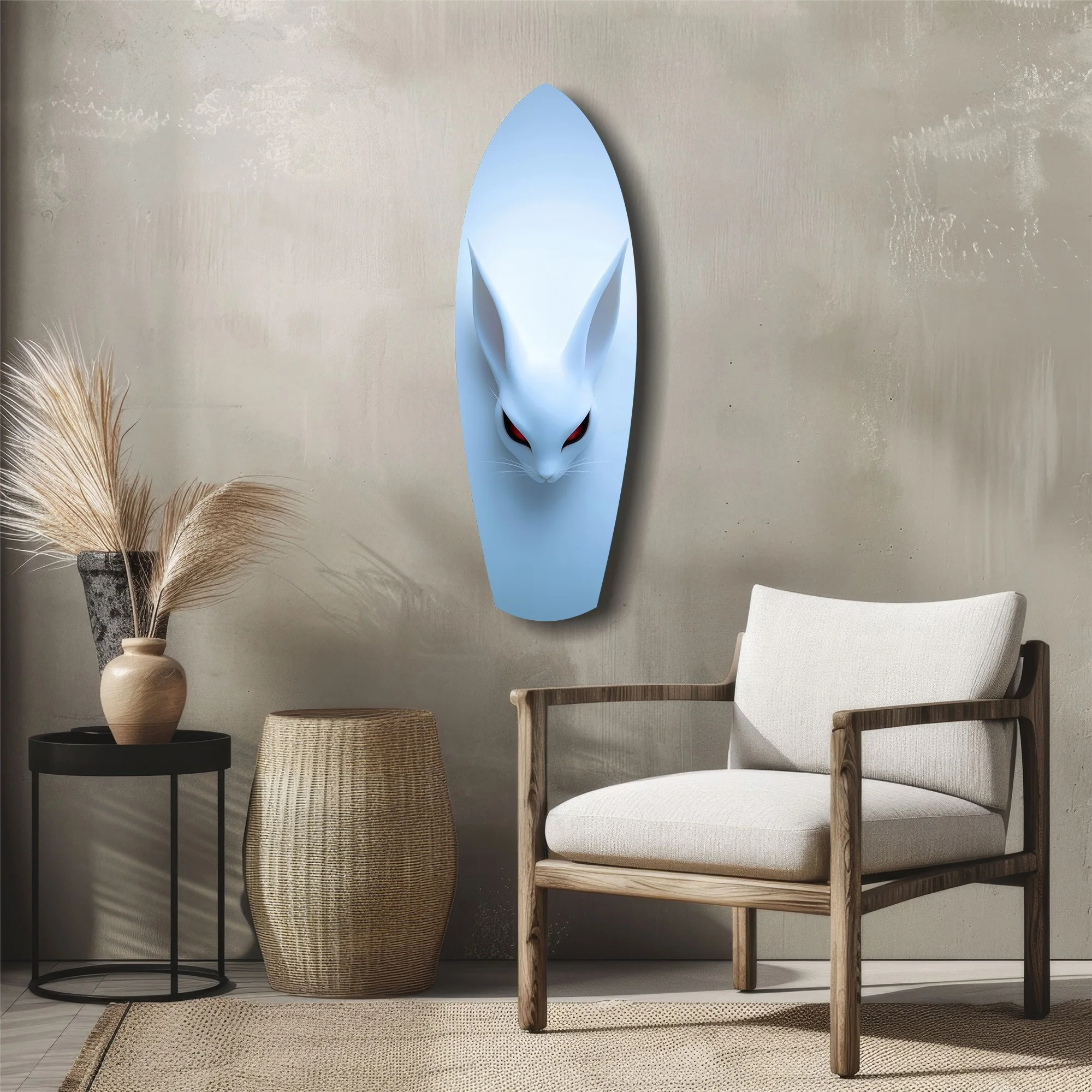 Pale Blue Rabbit Red Eyes Minimal Glass Wall Art - Image 5