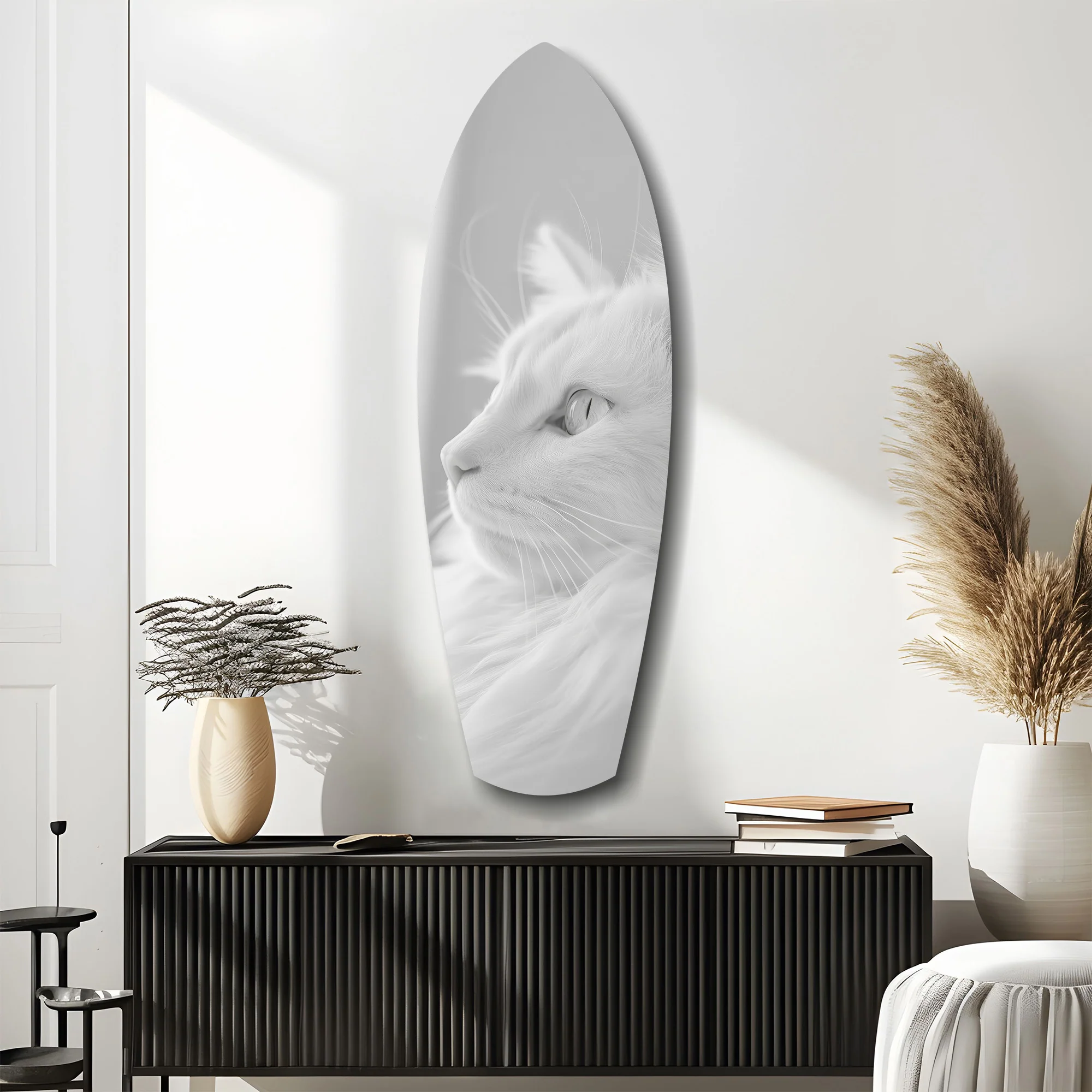 White Cat Profile Minimal Glass Wall Art - Image 10