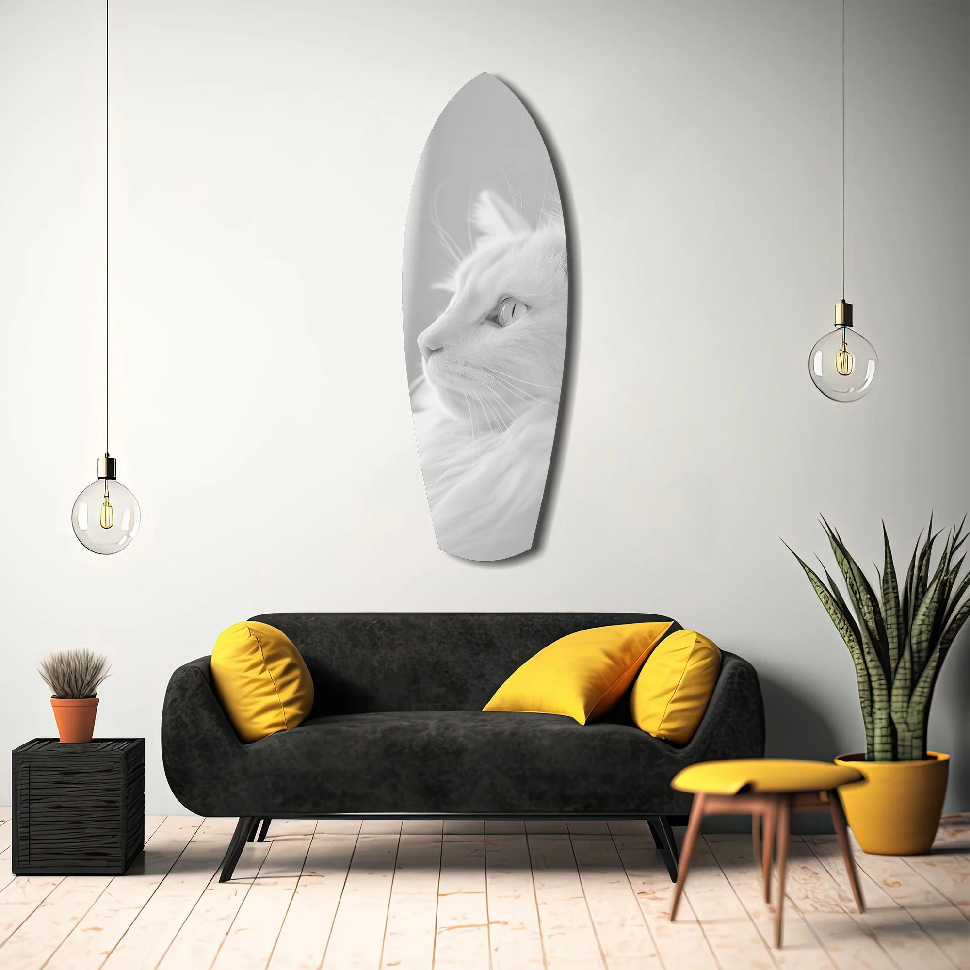 White Cat Profile Minimal Glass Wall Art - Image 12