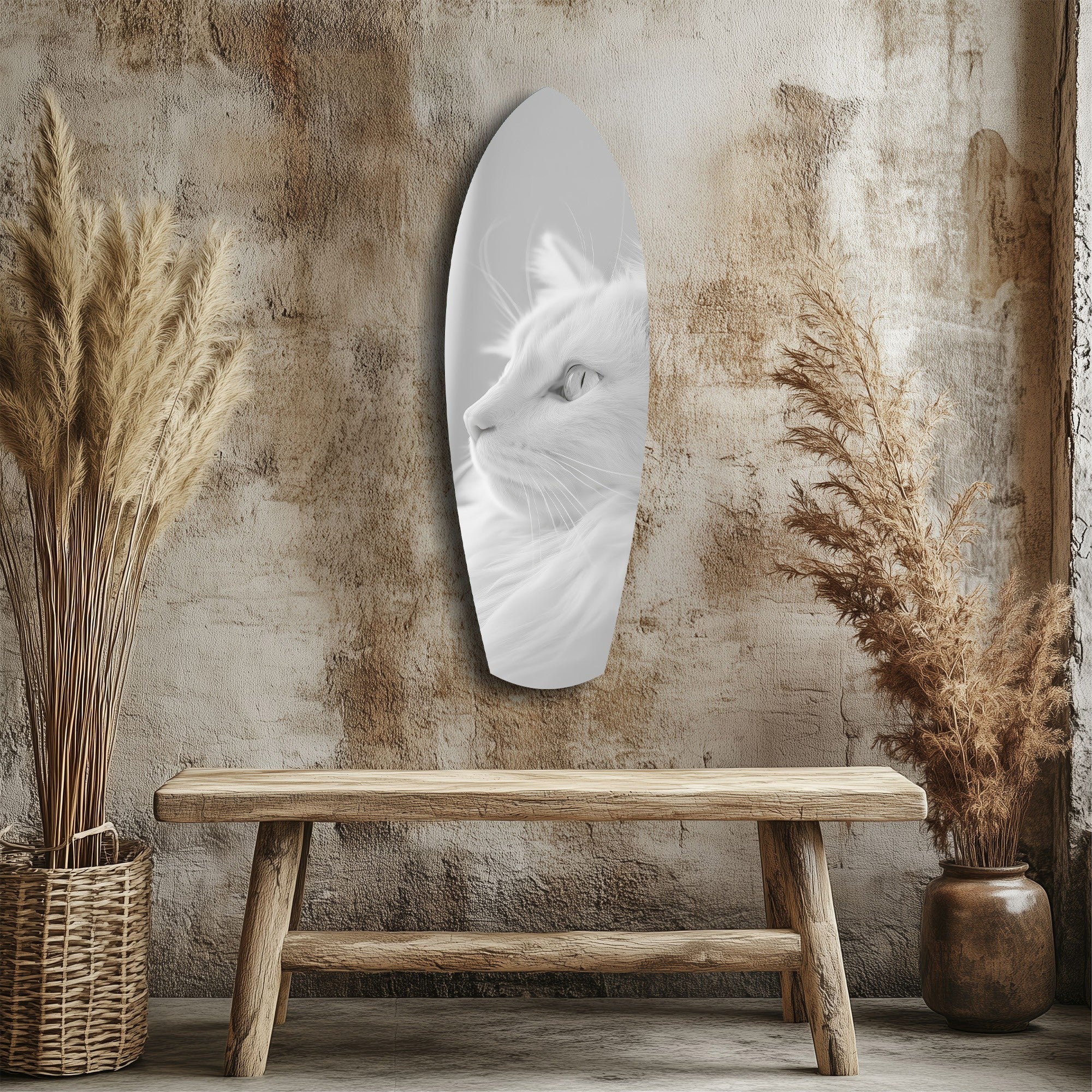 White Cat Profile Minimal Glass Wall Art - Image 3