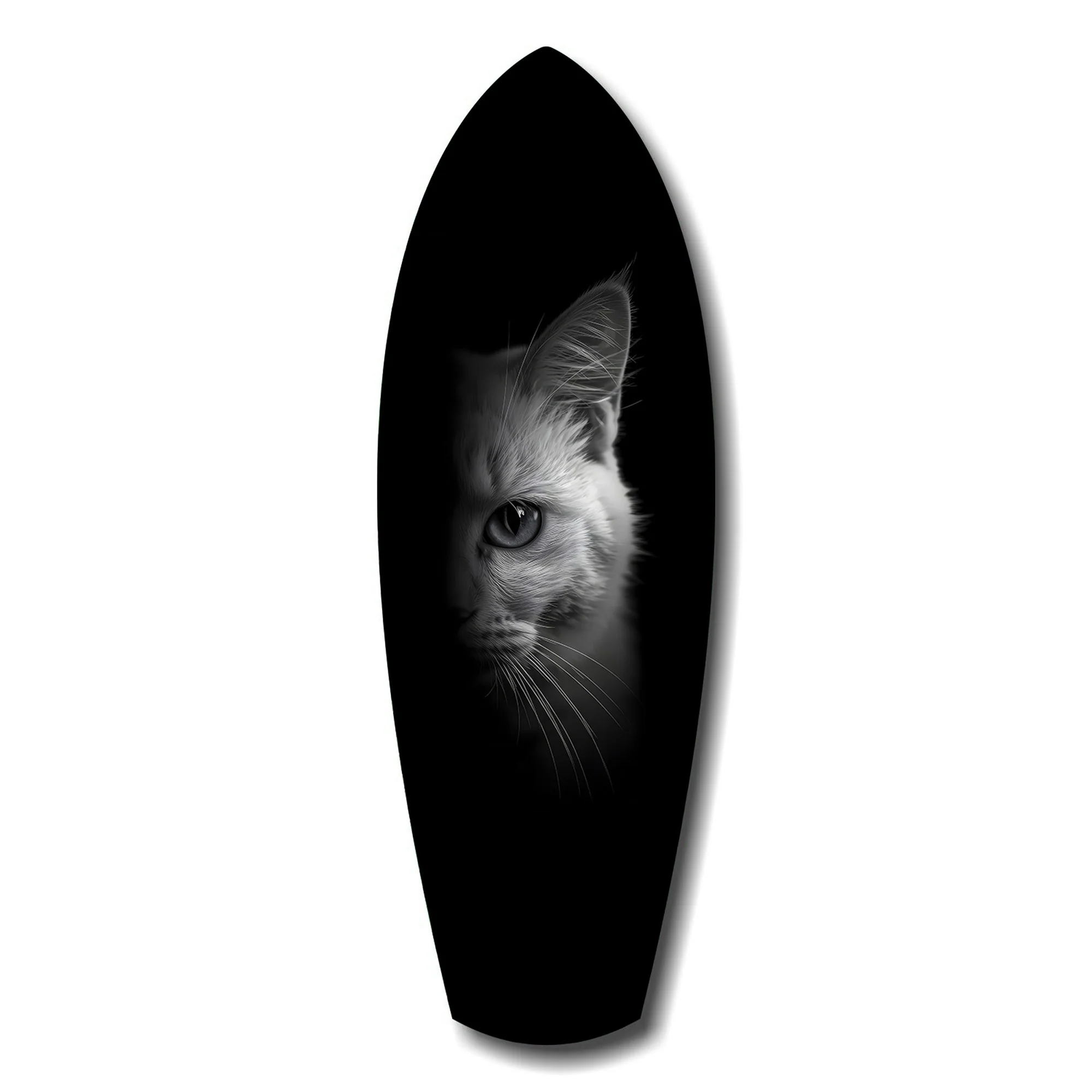 White Cat Half Face Black Background Glass Wall Art