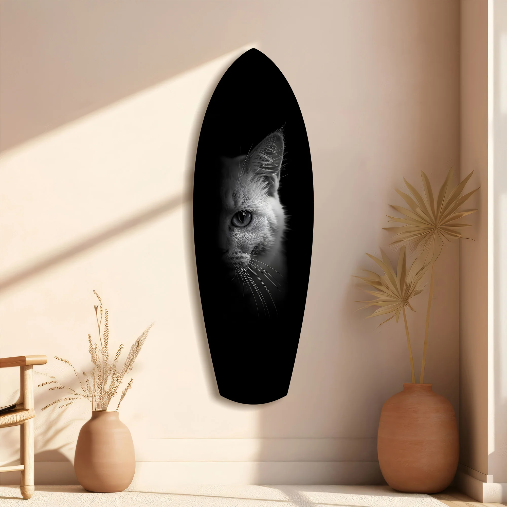 White Cat Half Face Black Background Glass Wall Art - Image 11