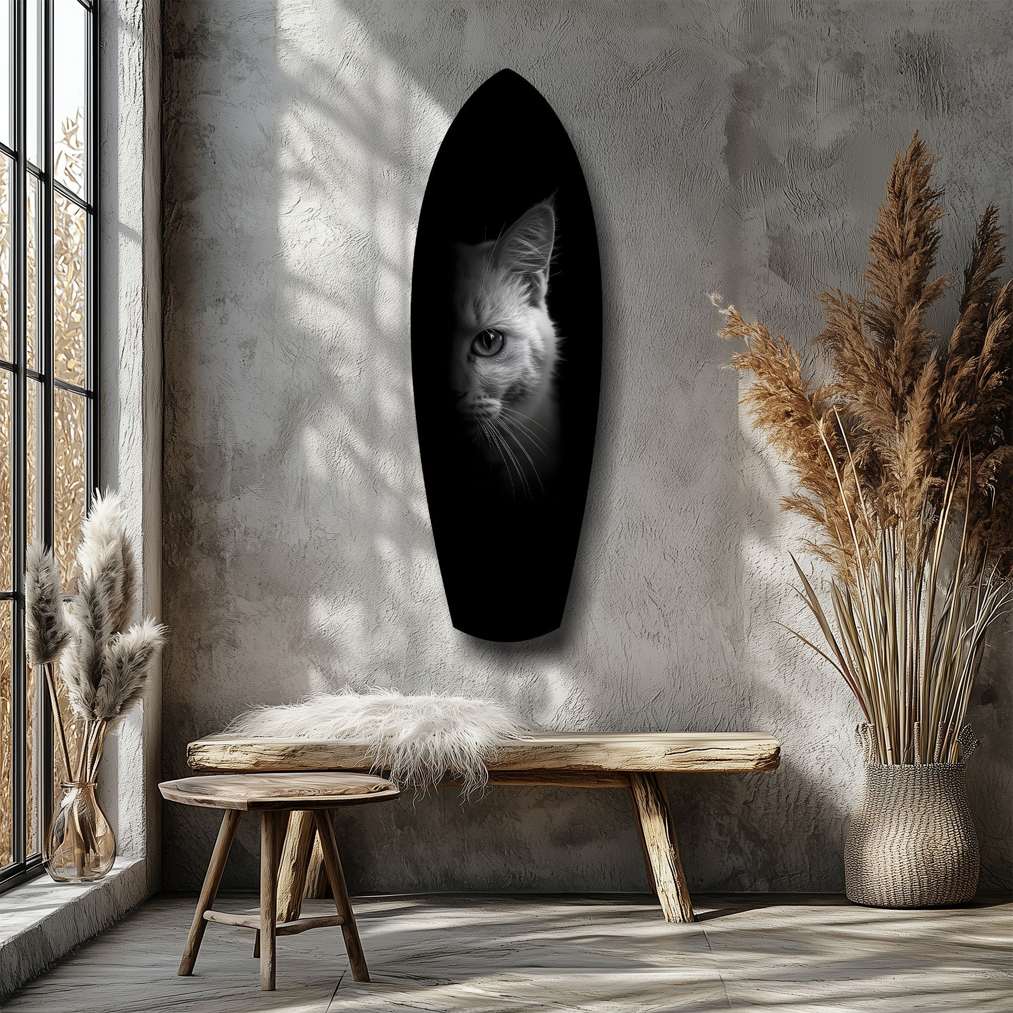 White Cat Half Face Black Background Glass Wall Art - Image 8