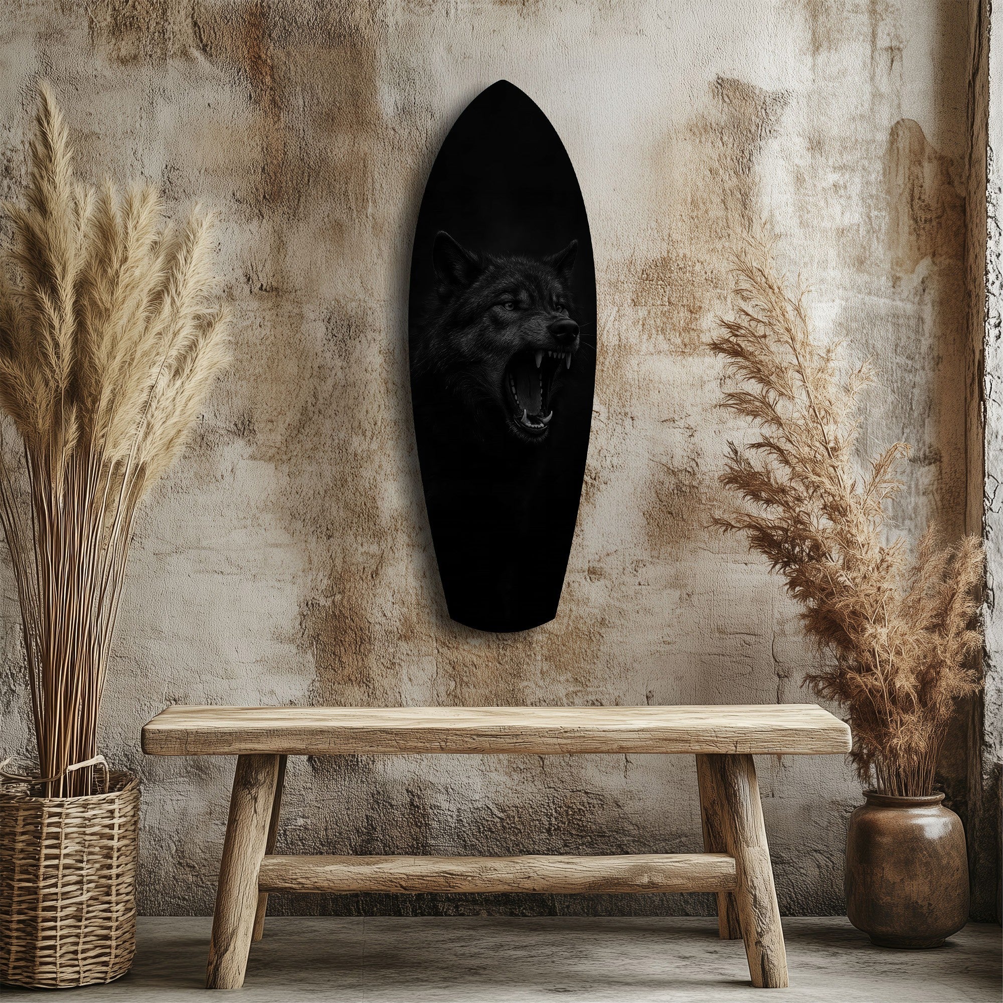 Snarling Black Wolf Dark Glass Wall Art - Image 3