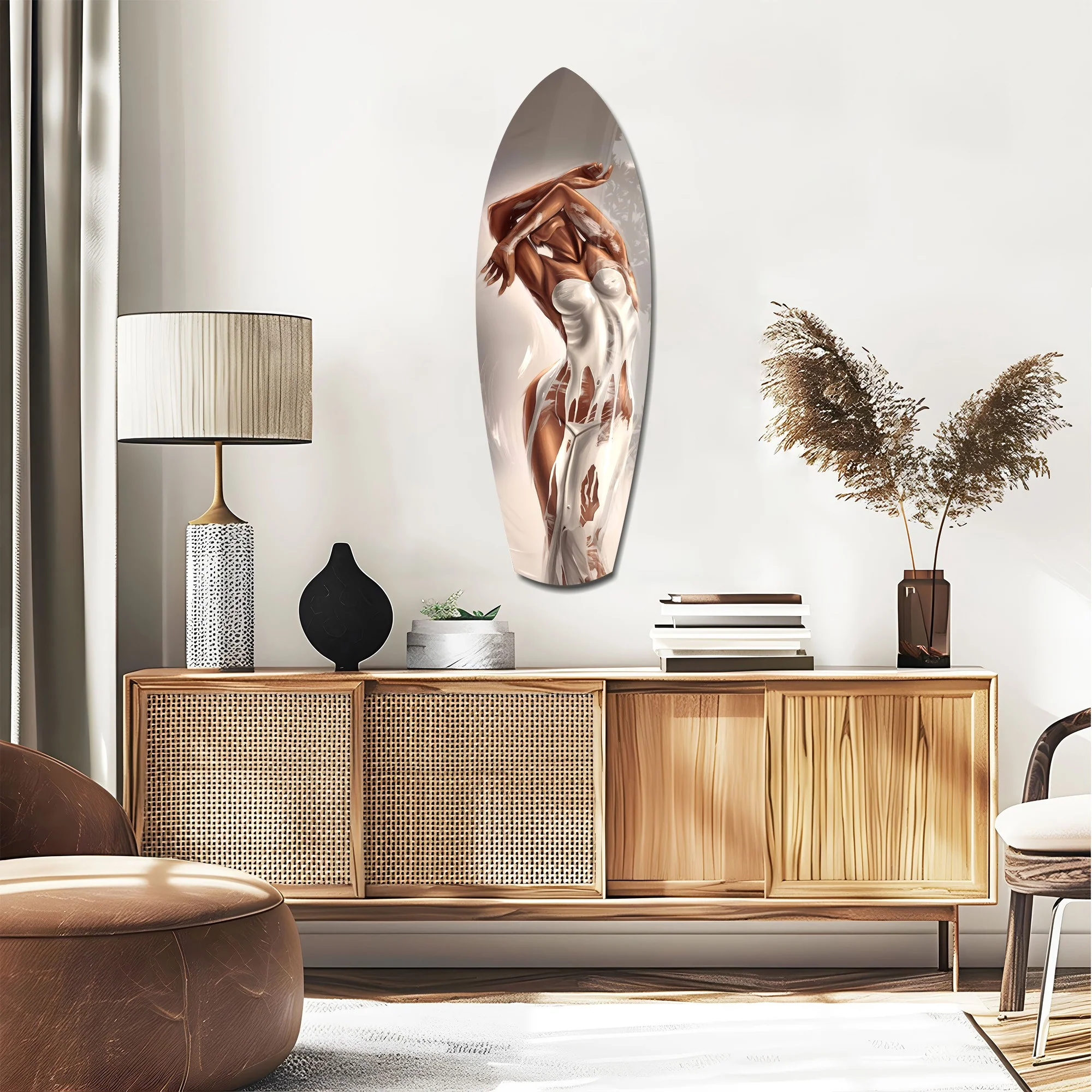 Bronze Female Figure White Paint Glass Wall Art - Image 2
