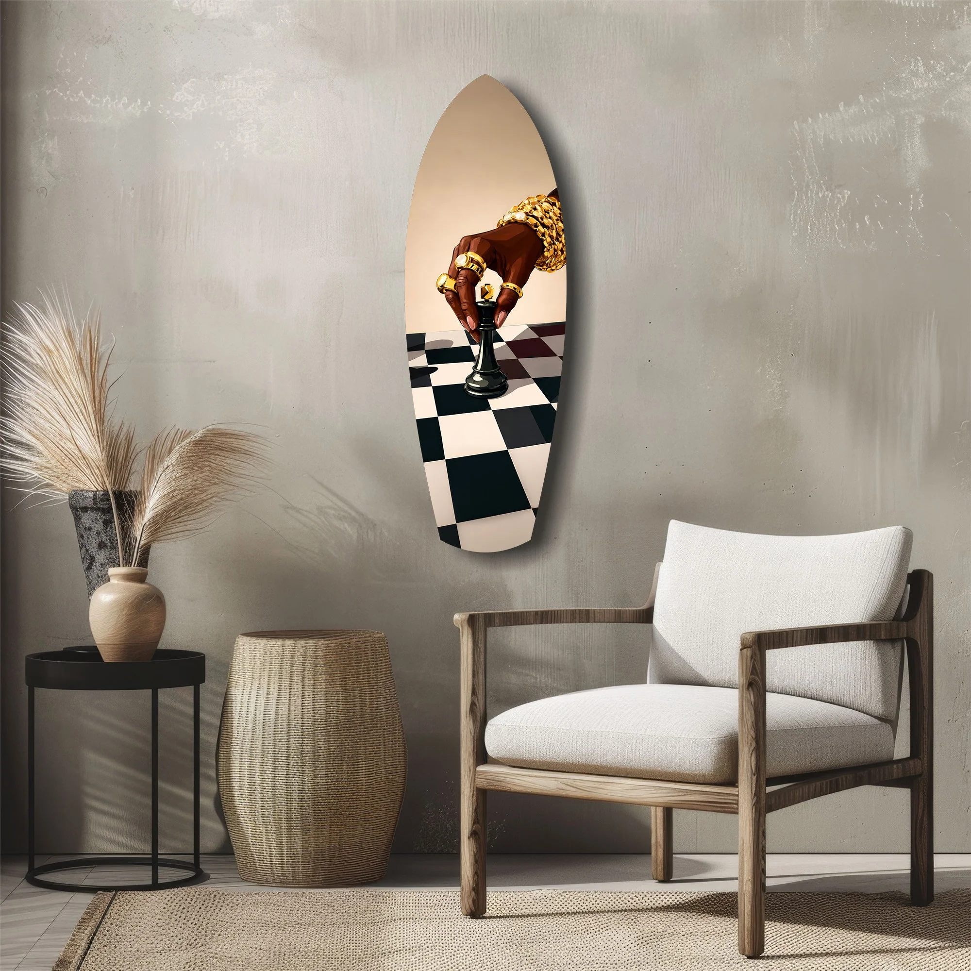 Gold Jewelry Hand Chess Queen Glass Wall Art - Image 5