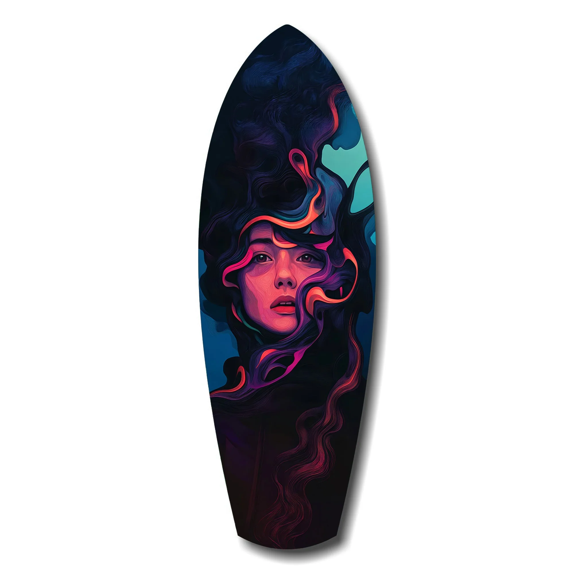 Neon Smoke Woman Portrait Surreal Glass Wall Art