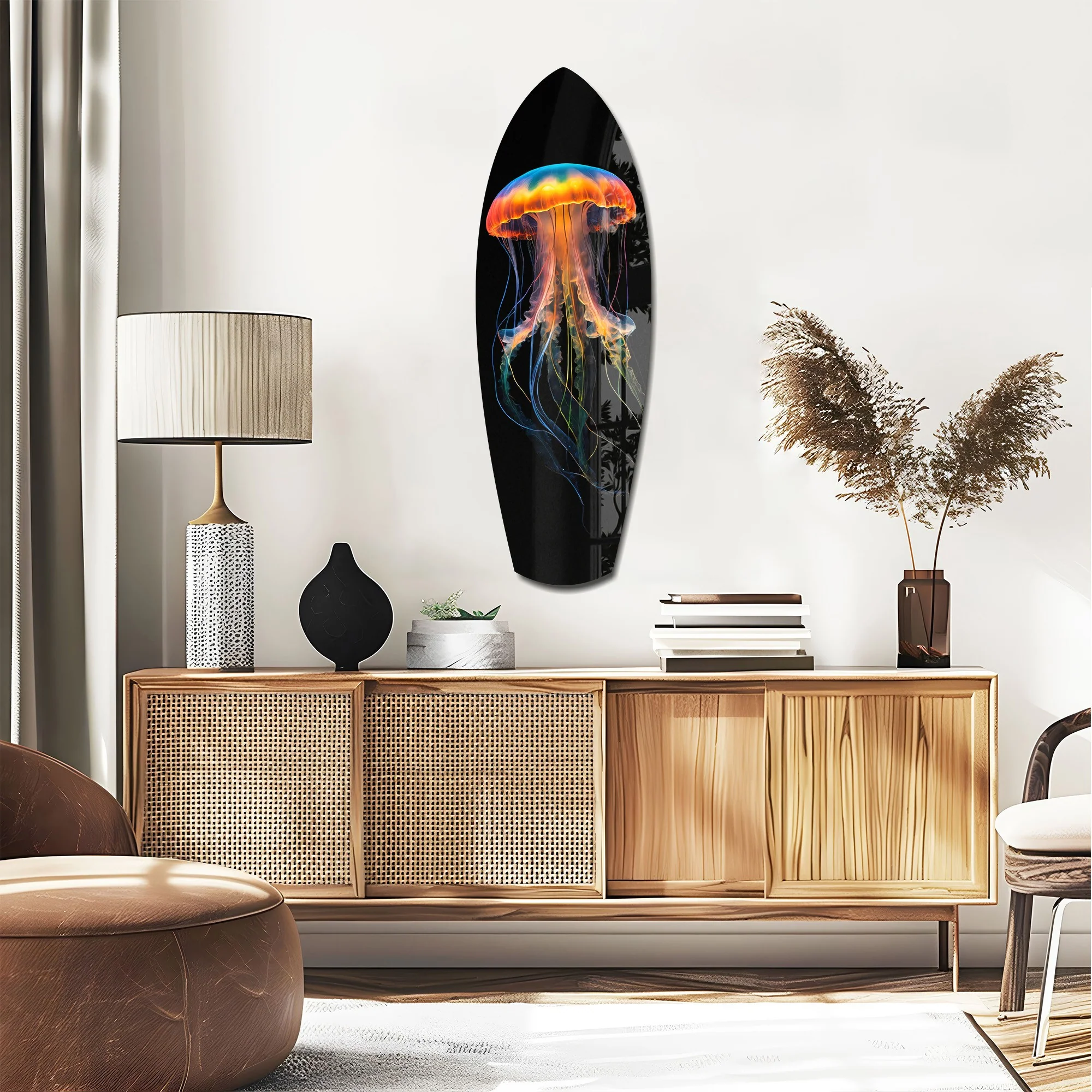 Glowing Orange Jellyfish Ocean Glass Wall Art - Image 2